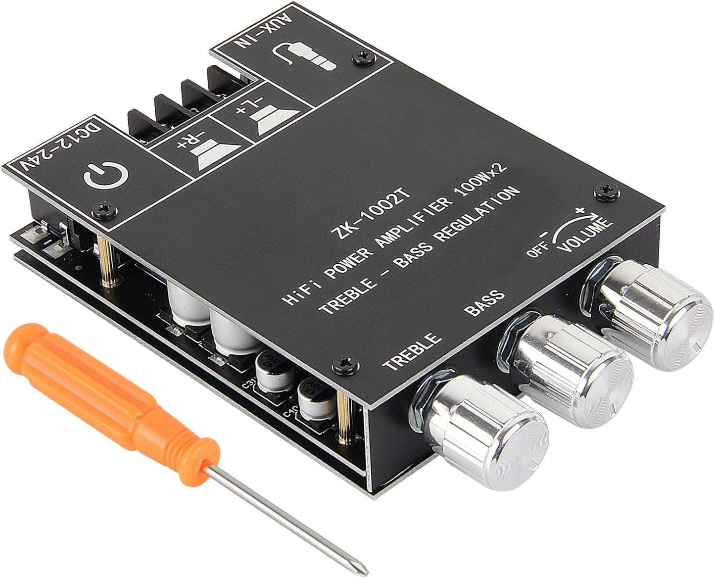 AITRIP 2PCS ZK-1002T 2.0CH 100W*2 9-24V Bluetooth Amplifier Board Mini Audio AMP with Treble and Bass Control, BT