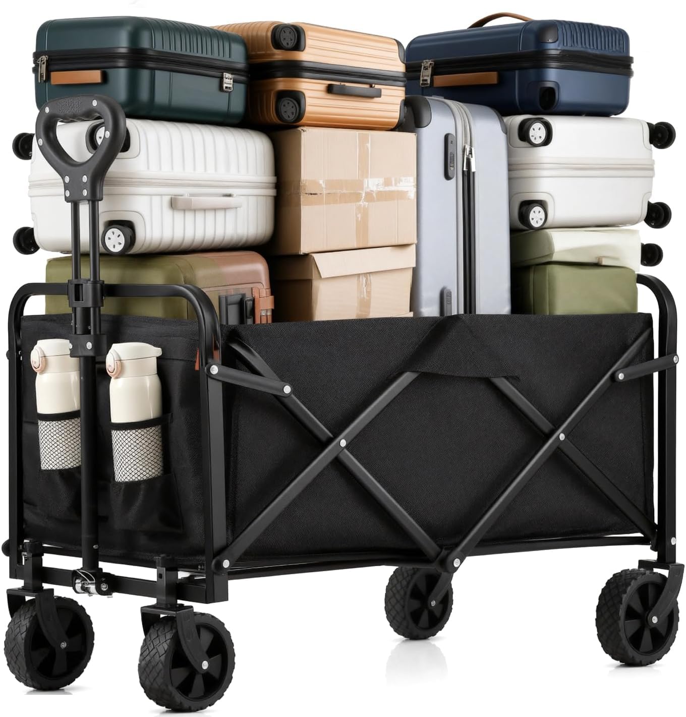 Joxir Collapsible Wagon Cart Foldable 37" L 480lbs Capacity, Heavy Duty Beach Wagon, Shopping Carts with Wheels for Grocery, Camping, Shopping, Fishing, Garden Cart
