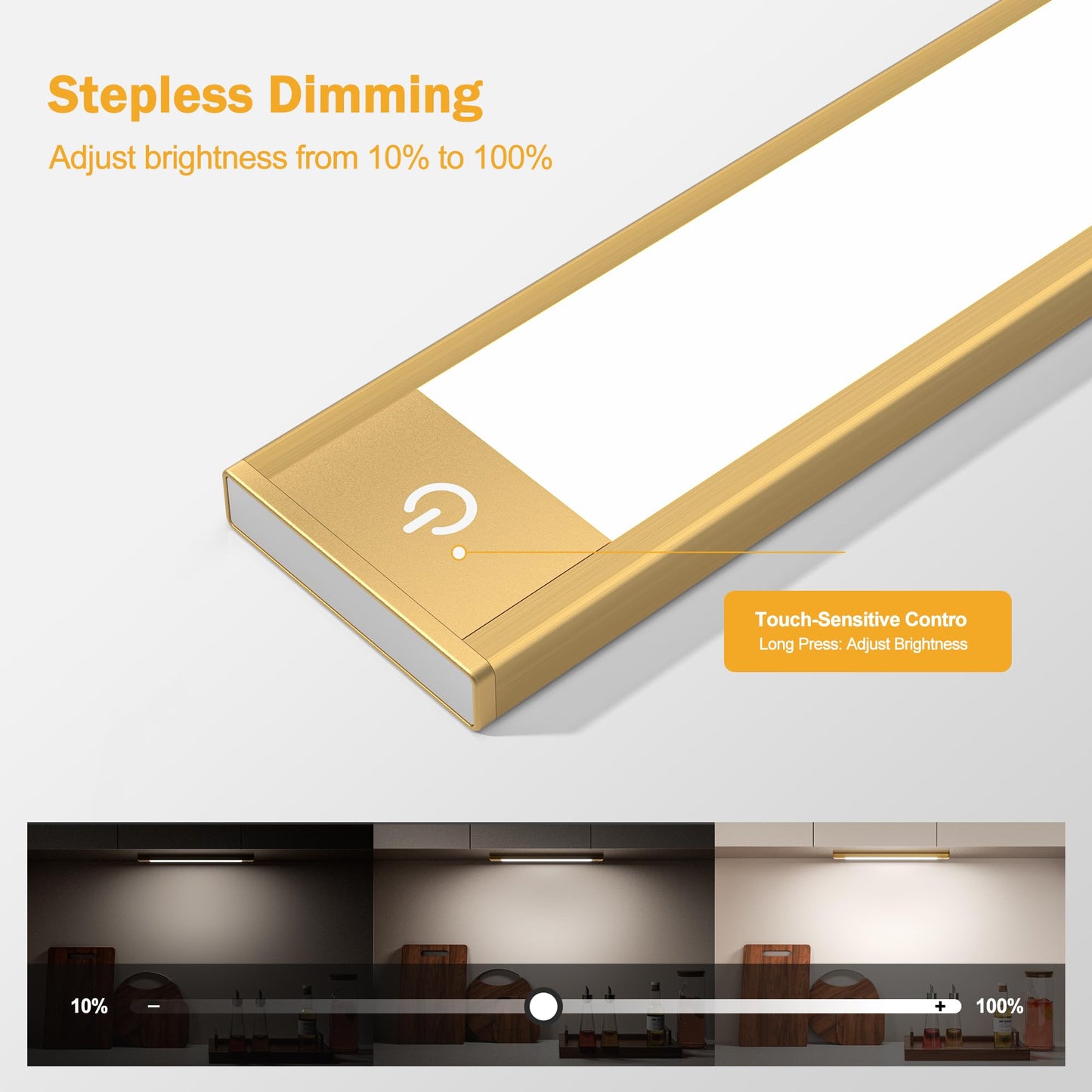 V4light Rechargeable Motion Sensor Under Cabinet Light, Magnetic LED Bar with 1500mAh, Gold Aluminum Accent Lighting, Dimmable 3 Color Temperatures for Kitchen Cabinets, Shelves & Closets (9 in)