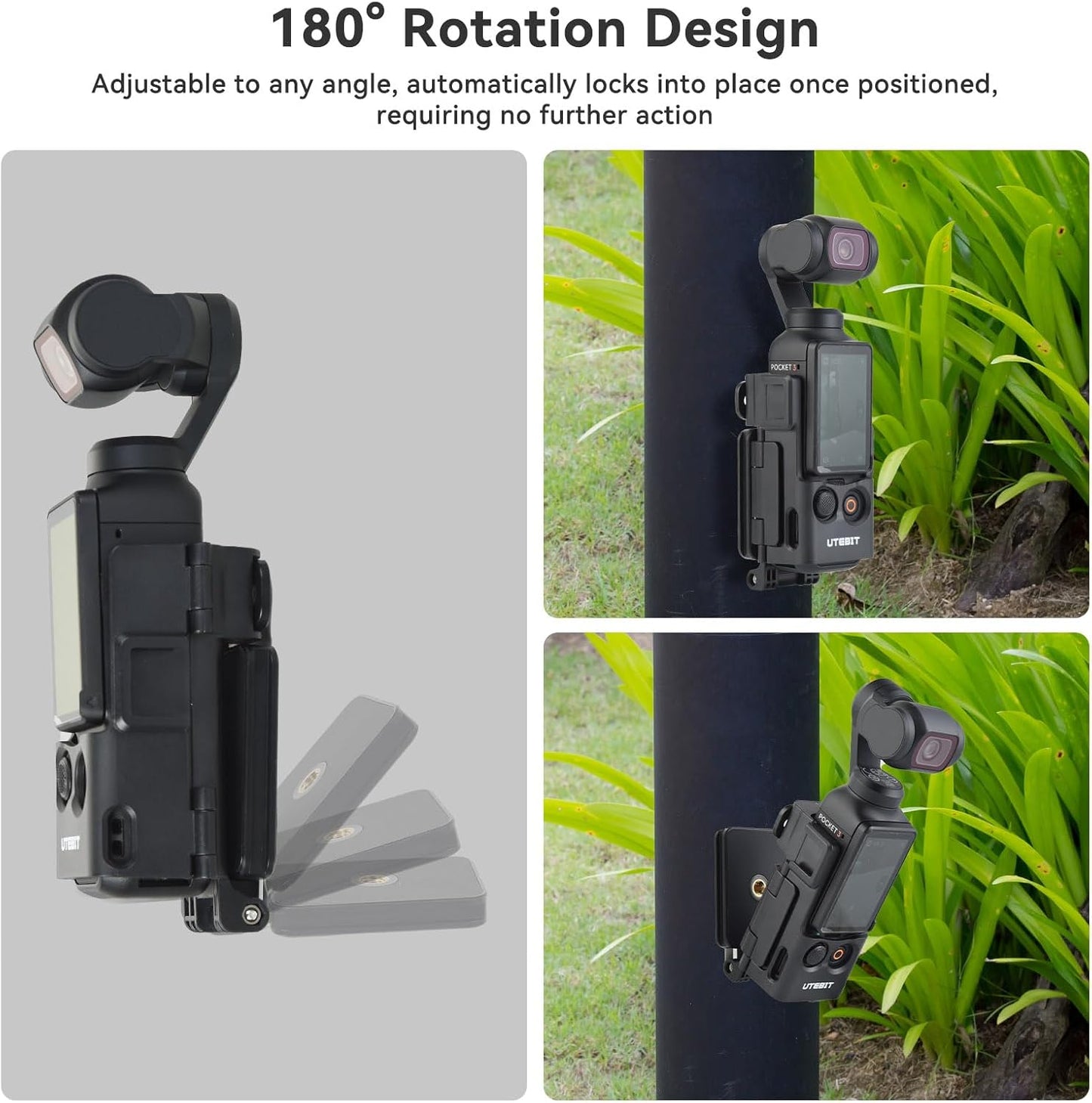 UTEBIT 3, Pocket3 180 Magnetic Mount Stand Compatible with DJI Osmo Pocket Upgraded Accessories Expansion Adapter