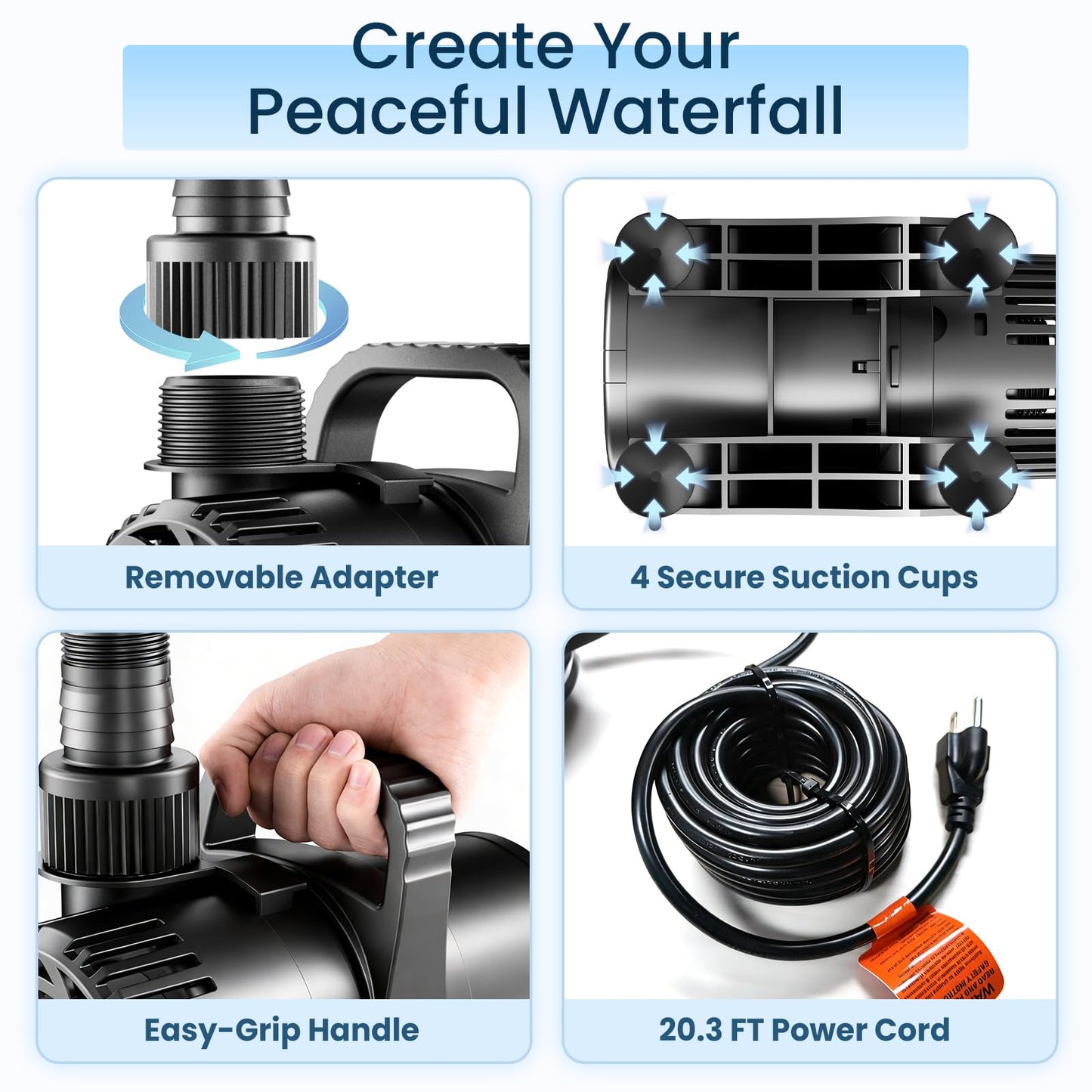 OYO Water 230W 4500 GPH Pond Pump, High Flow Heavy Duty Submersible Water Pump for Large Ponds, Pools & Waterfalls, Ultra Quiet Continuous Operation, Submersible & Inline Use, Includes Filter Bag
