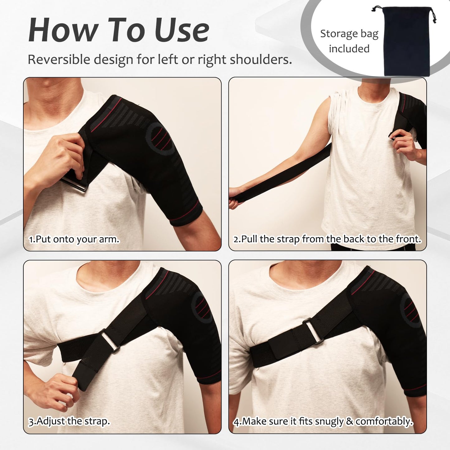 Mzario Shoulder Brace, Rotator Cuff Shoulder Brace for Women and Men, Adjustable Compression Rotator Cuff Support with Storage bag for Spoorts and Pain Relief (Black, S/M)