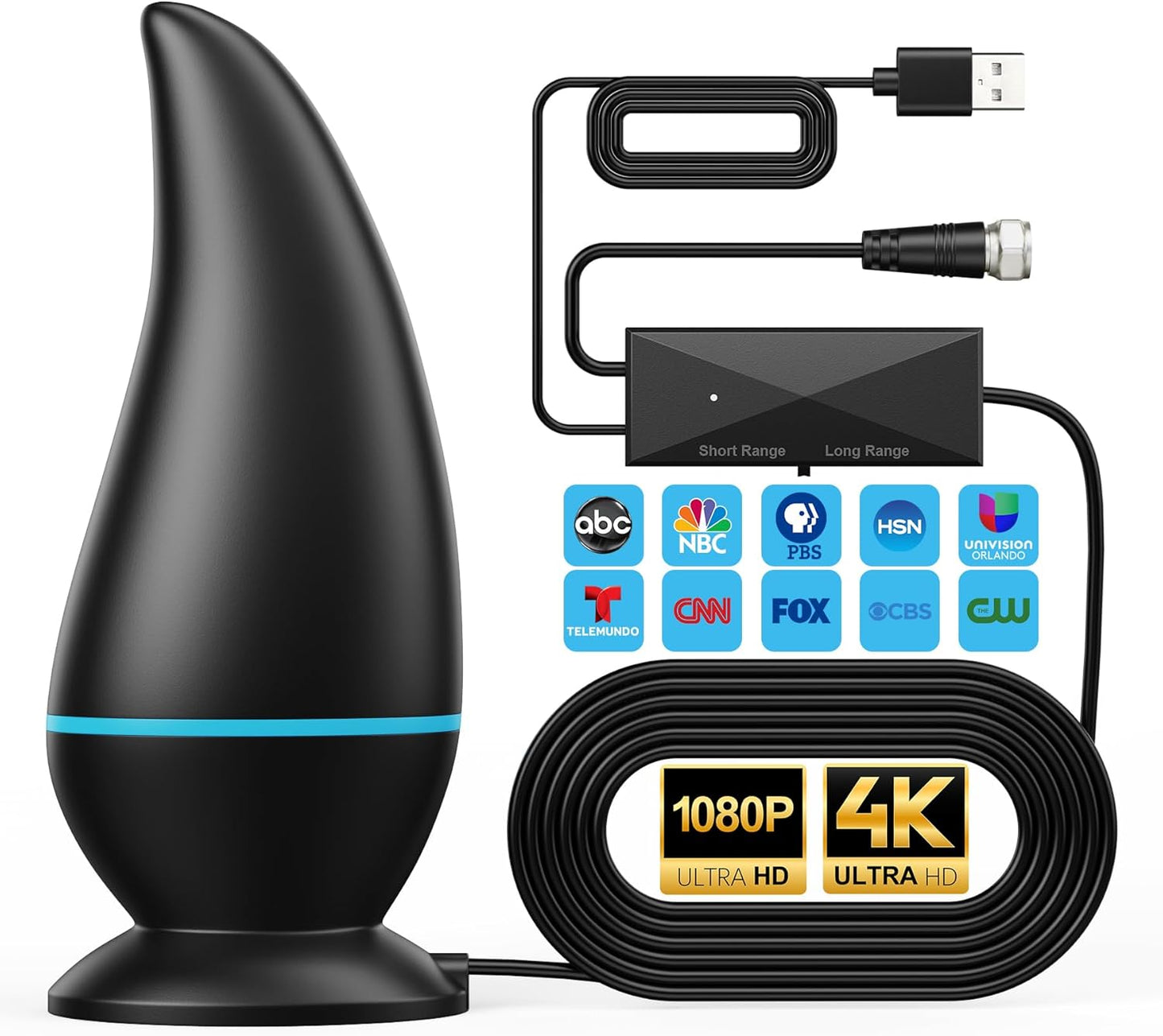 DAANT 4K 1080p Reception,13.5ft Indoor TV Antenna Long Range, Antenna for Smart TV Support Signal Coax HDTV Cable