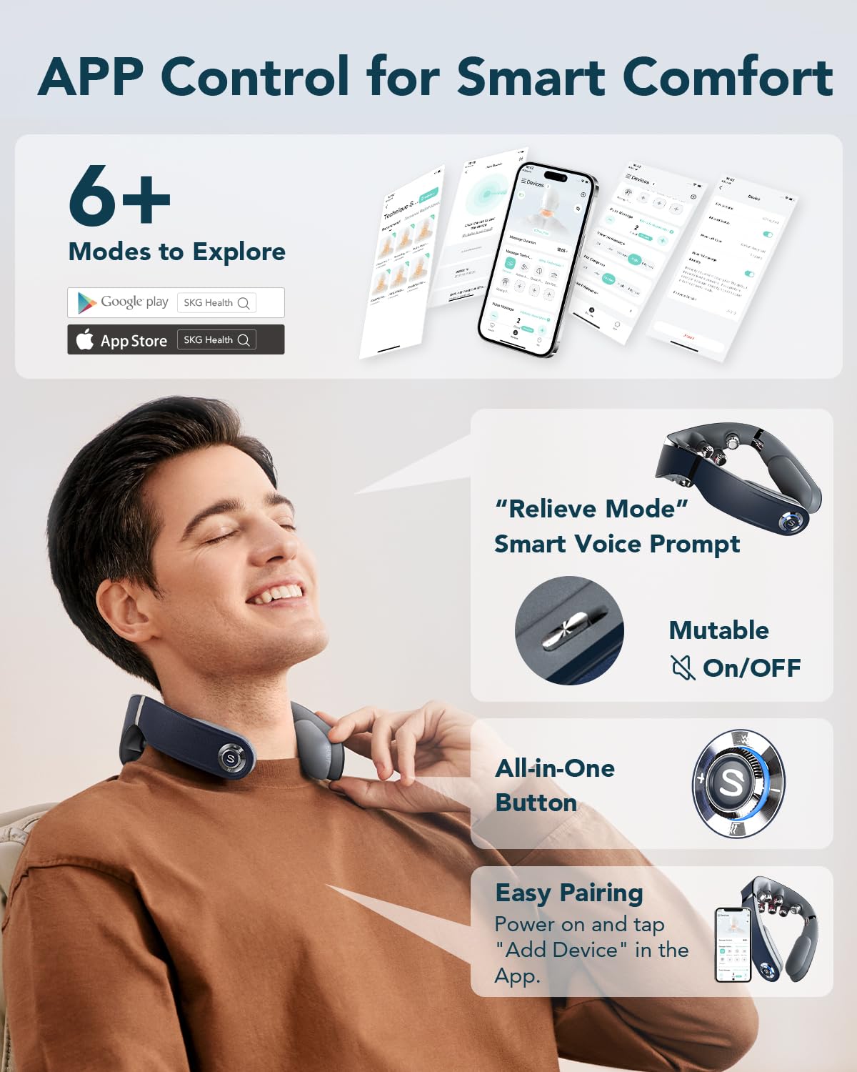 SKG G7 Pro Fold Neck Massager for Strain Relif Deep Tissue with Heat and Vibration Cordless Travel Massager, Fathers Day Dad Gifts Foldable Neck Massager for Office Home Car Travel