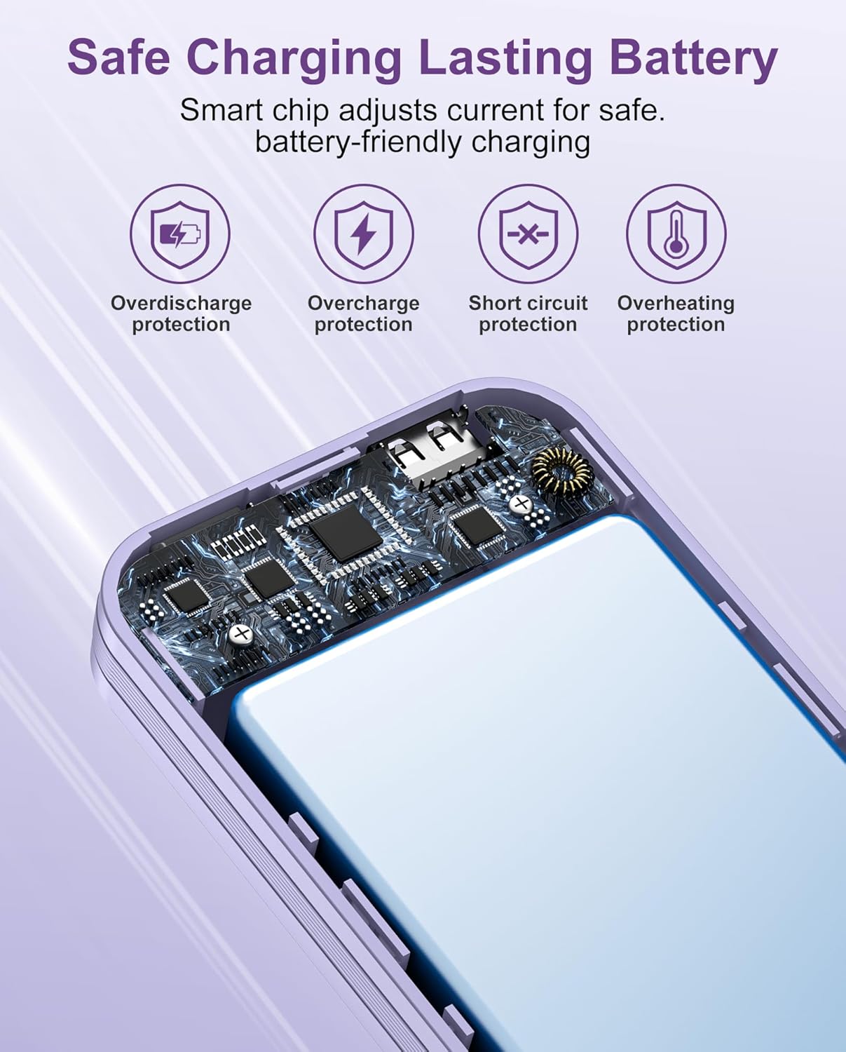 citicr 10000mAh PD20W Pack Portable Charger, USB C Fast Charging Power Bank with Built-in Cables and AC Wall Plug