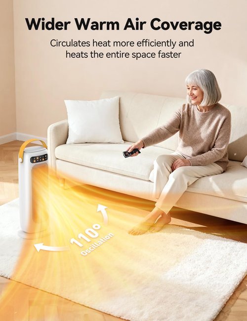 KQPZ Space Heater, 1500W PTC Ceramic Electric Heaters for Indoor Use with Remote, 4 Levels Room Heater with LED Touch Display, 110° Oscillation,10H Timer,Fast & Safe Portable Heater for Bedroom Office