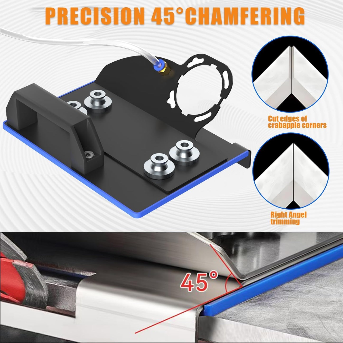 Angle Grinder Stand for Tile 45° Chamfer Cutting Tile Chamfering Tool with 3 Saw Blades 2 Meter Long Hose & Gloves 100 -Type Angle Bracket Grinder Holder for Ceramic Stone Cutting(Black)