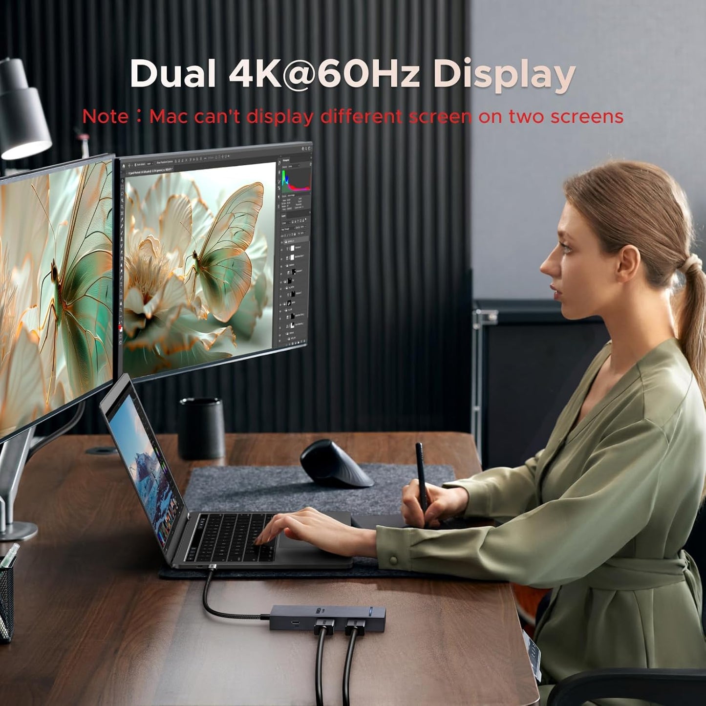 UGREEN 7 1 4K@60Hz 10Gbps 100W in Docking Station Dual Monitor, USB C Hub Dual HDMI Display, USB-A/C Data Ports, PD