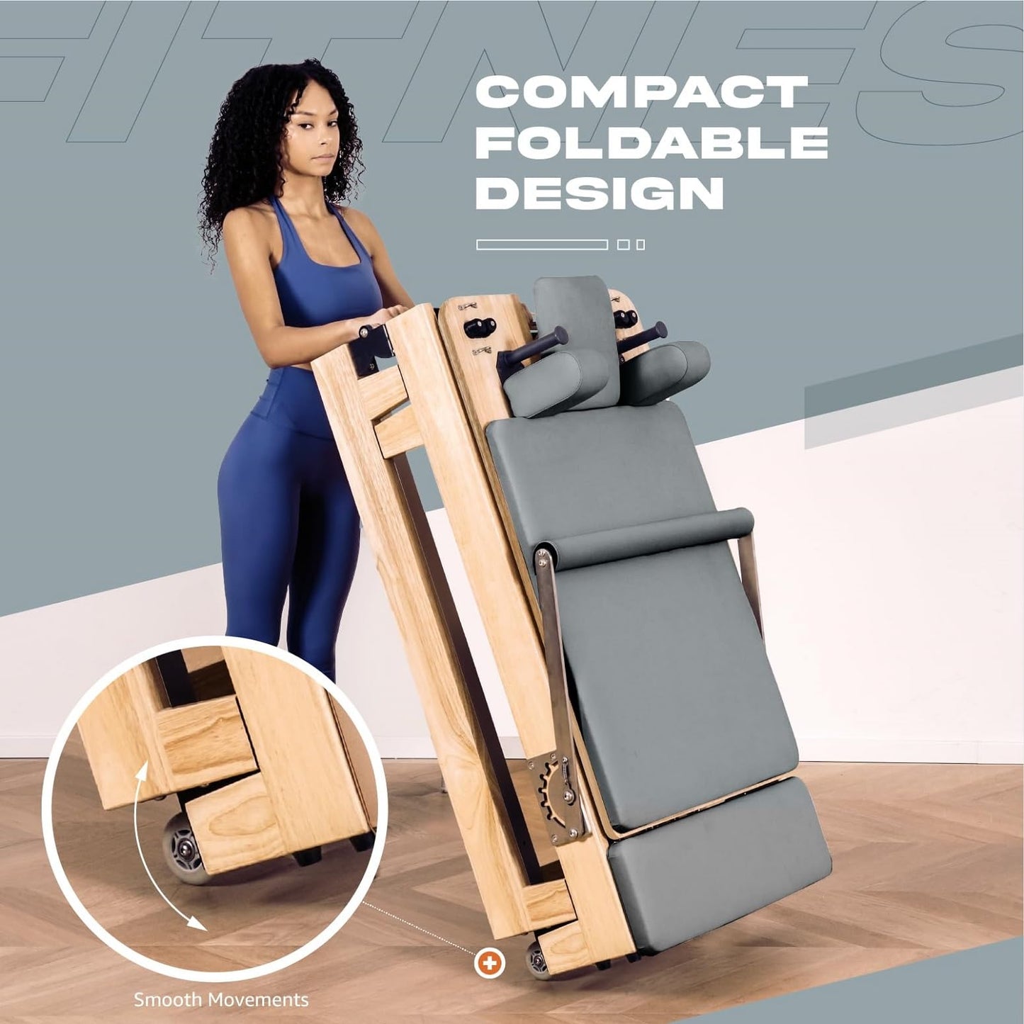 LeisureKing Pilates Reformer Machine PRO, Studio Grade Pilates Equipment for Home Workout with 5 Springs and Microfiber Leather, Oak Wood Foldable Pilates Reformer with Reformer Accessories, Gray