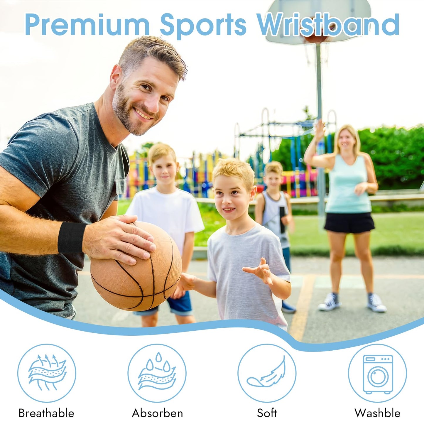 PEASUG 8 Pcs Sports Wrist Sweat Bands for Men & Women，Absorbent Wrist Sweatbands Tennis Wristbands, Elastic Wrist Bands for Sweat for Basketball Tennis Football Gym Running Working Out, Black