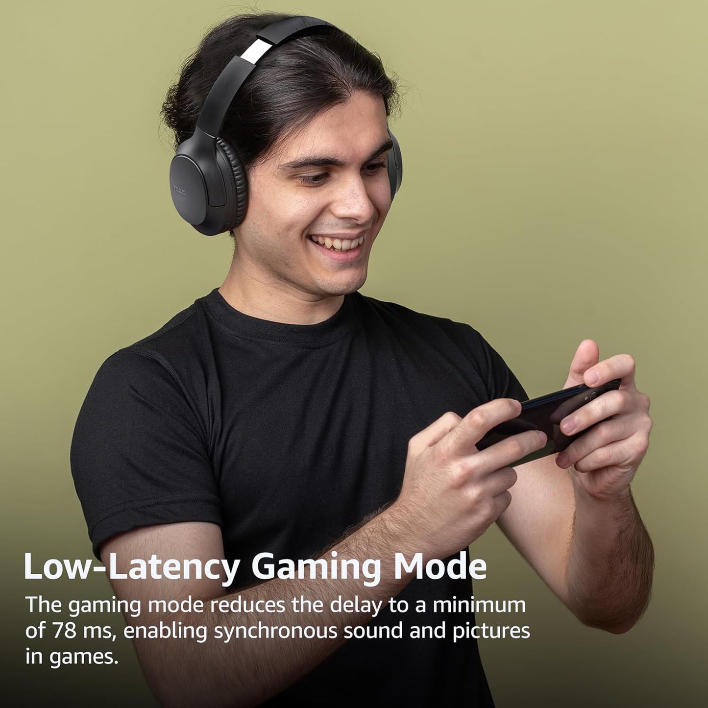 TOZO HA1 5.4 70H Headset, 32 Bluetooth Over Ear Headphones, Playtime with Mic, Foldable Wireless Deep Bass Stereo Sound