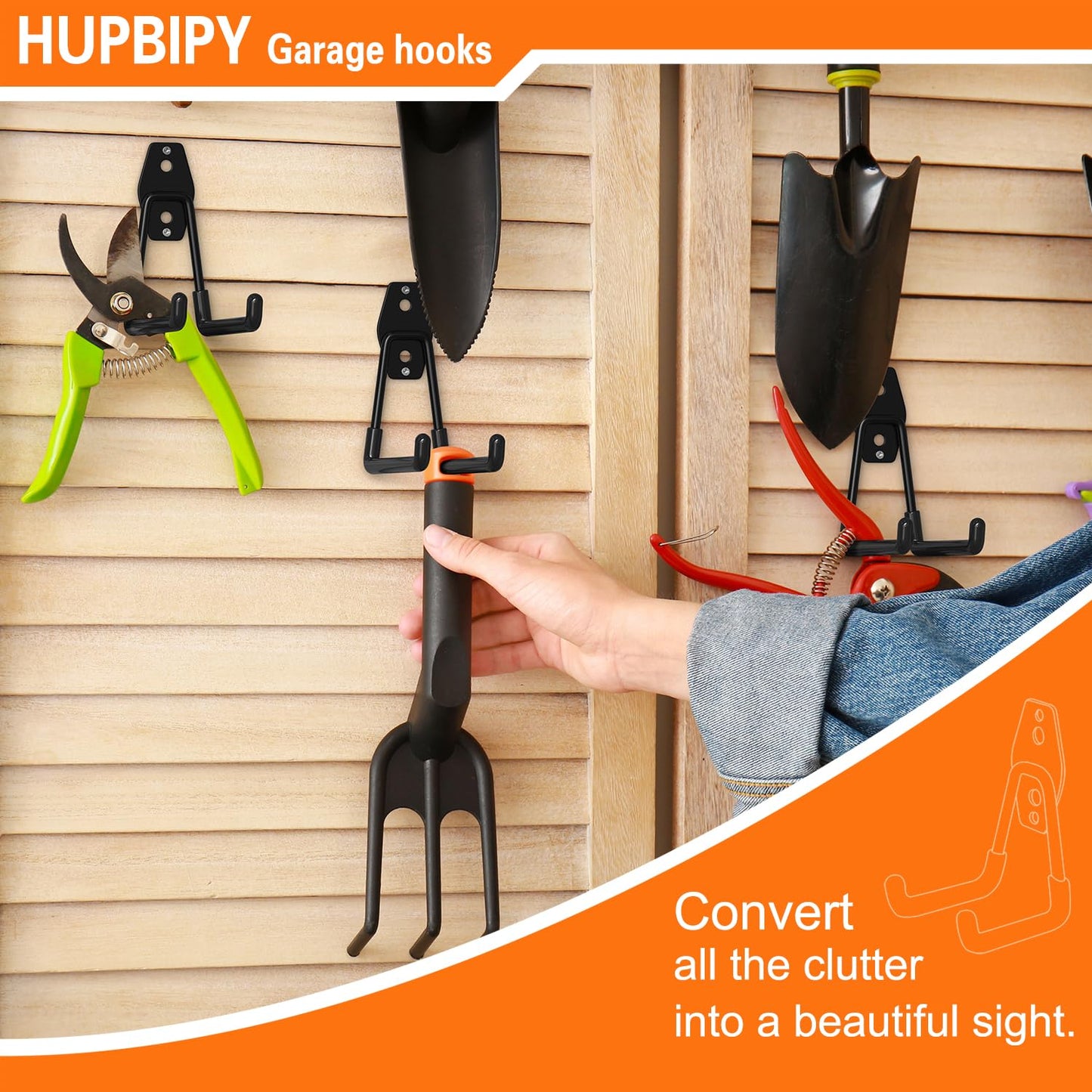 HUPBIPY Heavy Duty Garage Hooks 4 Pack, 5.1 inch Medium U Shaped Hanger, Wall Mounted Storage System, Power and Garden Tool Organizer, for Hanging Ladders, Hose, Bulk Items and More