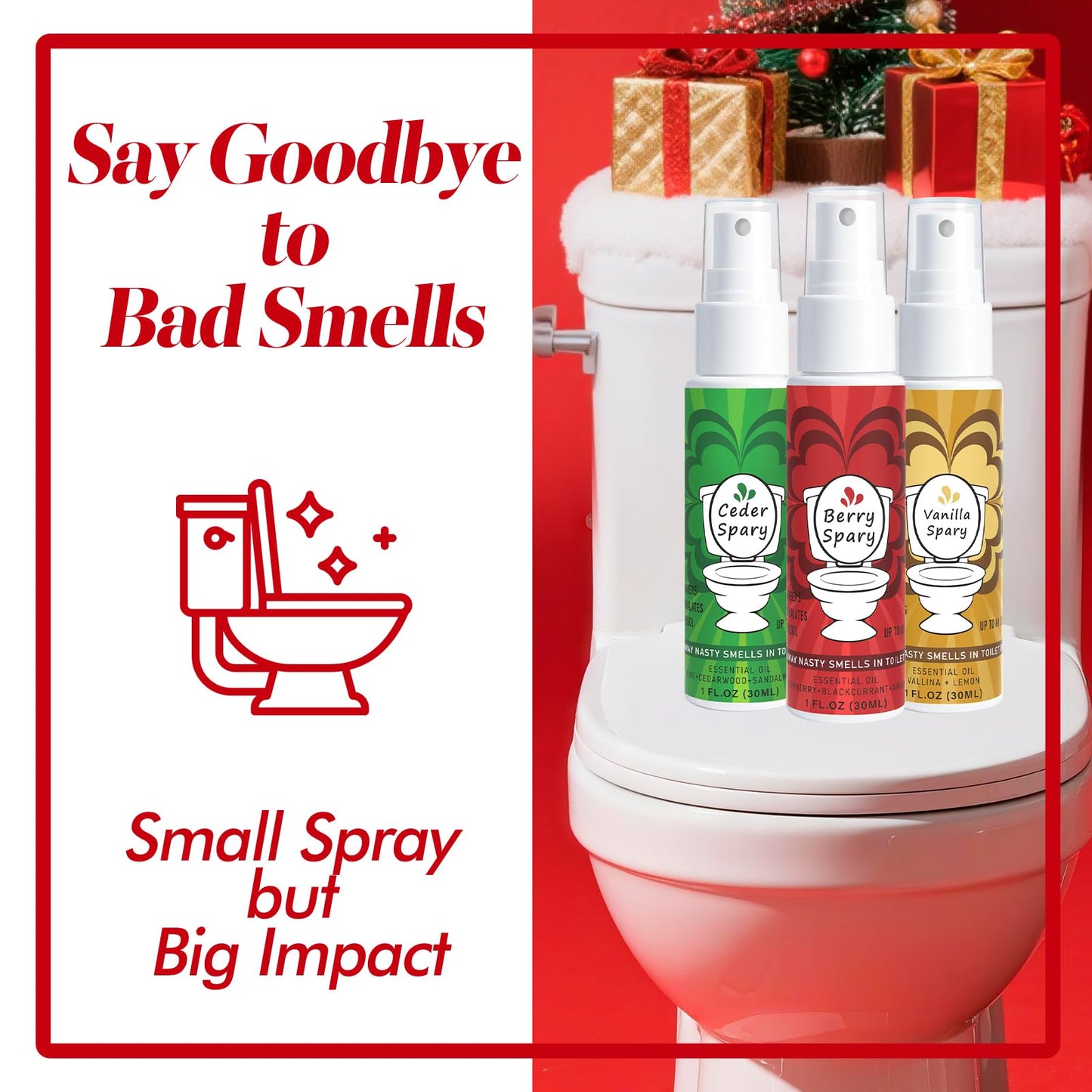 Toilet Spray for Poop 3 Pack, Travel Size Variety, Bathroom Odor Eliminator - Cedar Berry Vanilla