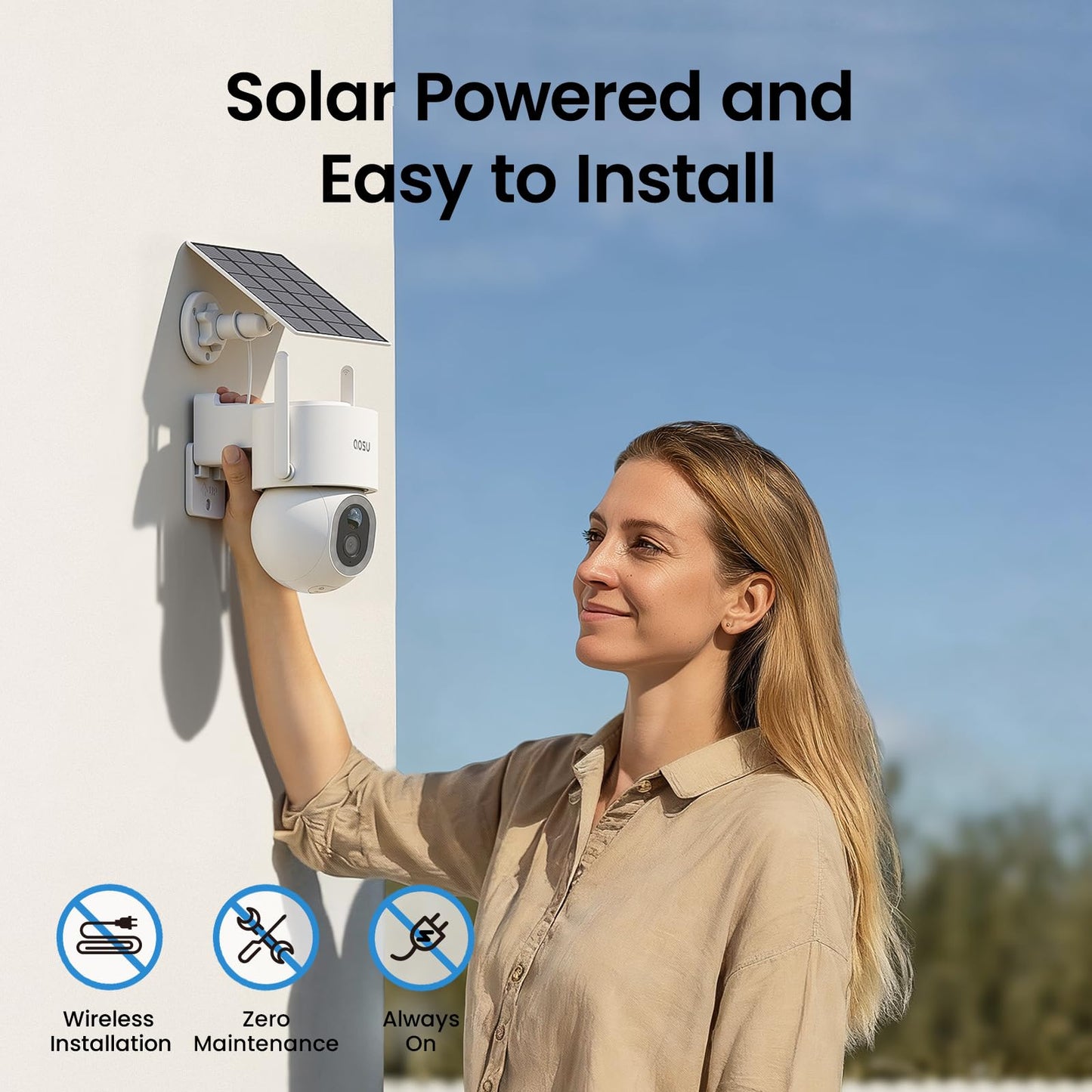 aosu SolarCam D1 Max 2-Cam Kit, 4K Solar Security Cameras Outdoor Wireless, 360° Pan & Tilt Coverage, Auto Tracking, Color Night Vision, No Subscription Required, Local Storage up to 1TB