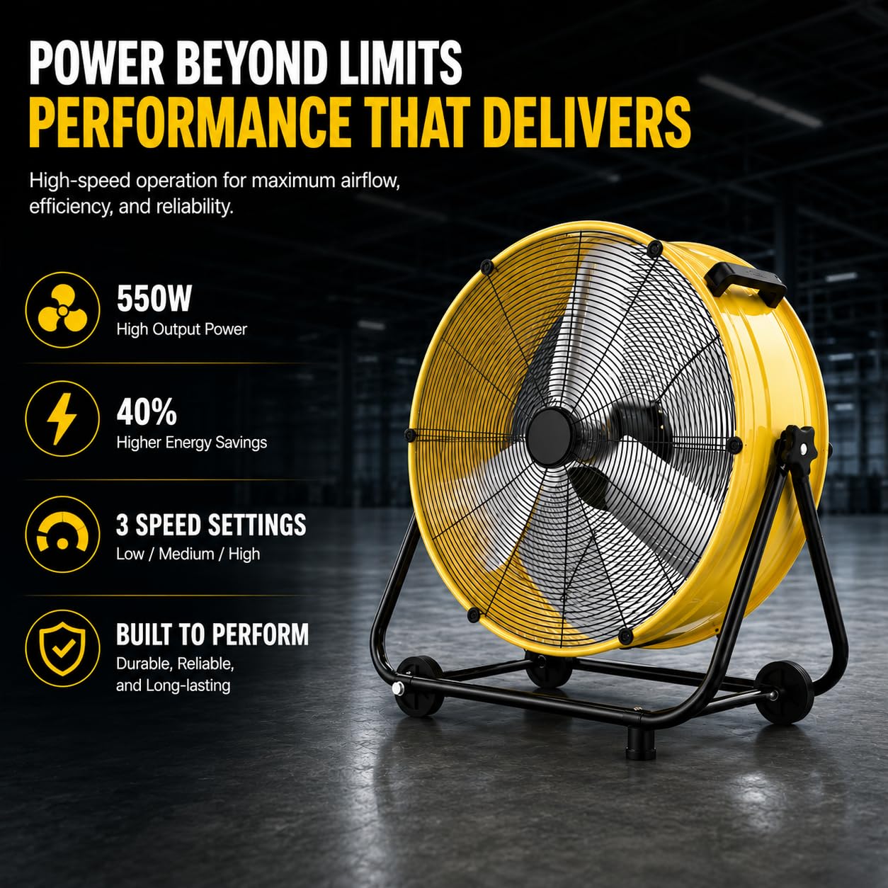Uthfy 30 Inch High Velocity Floor Fan, 14000CFM Heavy Duty Industrial Drum Fan with 3 Speeds, 360° Tilt Metal Garage Fan with Wheels for Warehouse, Commercial, Workshop, Factory and Gym