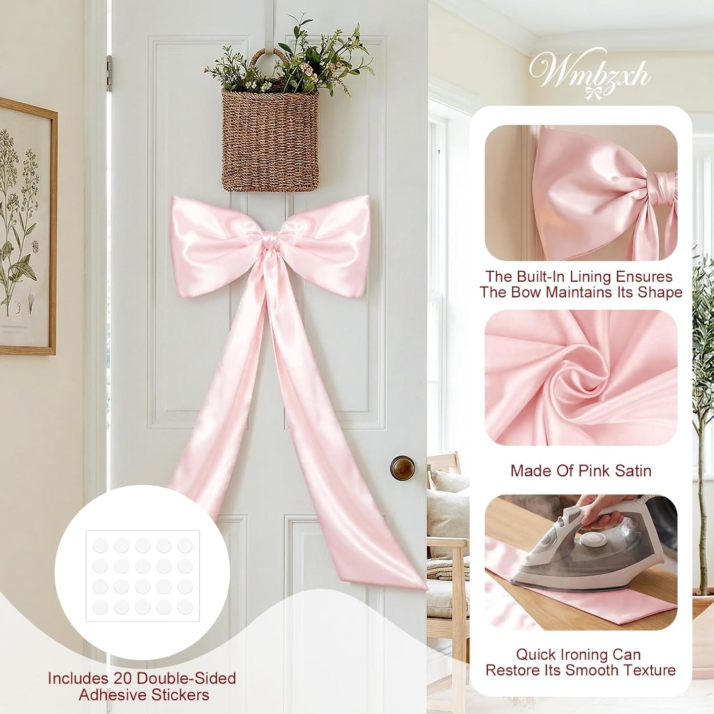 Skiennix Large 40"x24" Pink Satin Bows - Elegant Coquette Room Decor & Birthday Party Decorations