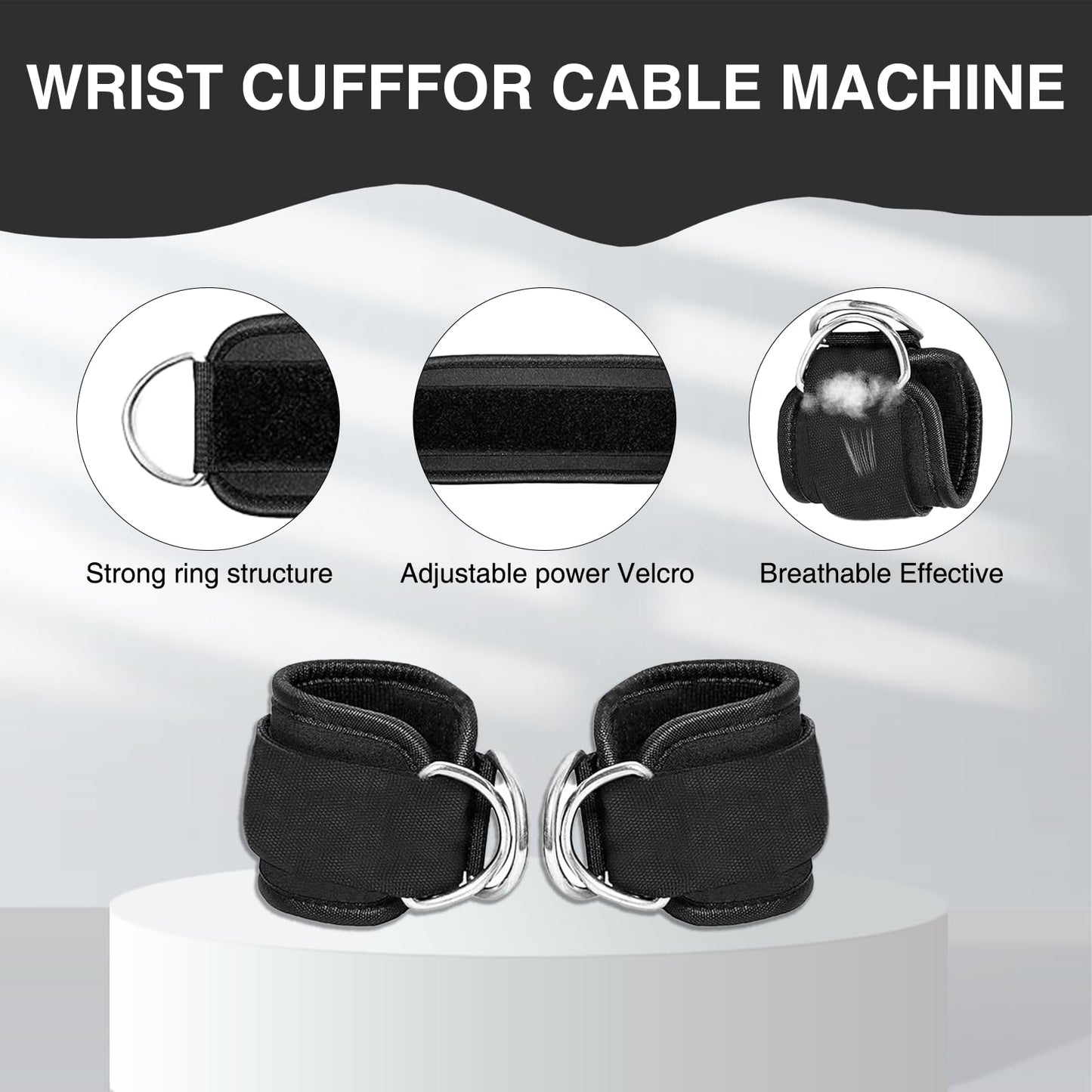 Qiyuda 2 Pcs Wrist Cuffs Lifting Straps with D Rings for Cable Machine, Adjustable Gym Weightlifting Straps