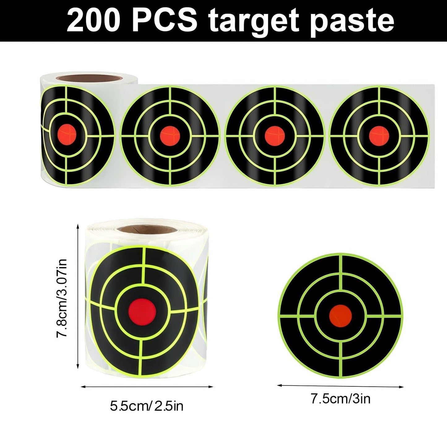 3 Inch Splatter Targets for Shooting Range Targets, 2 Roll/100 Pcs Shooting Splatter Target Stickers, Self Adhesive Target Reactive Paper Sticker for Archery Bow Practice