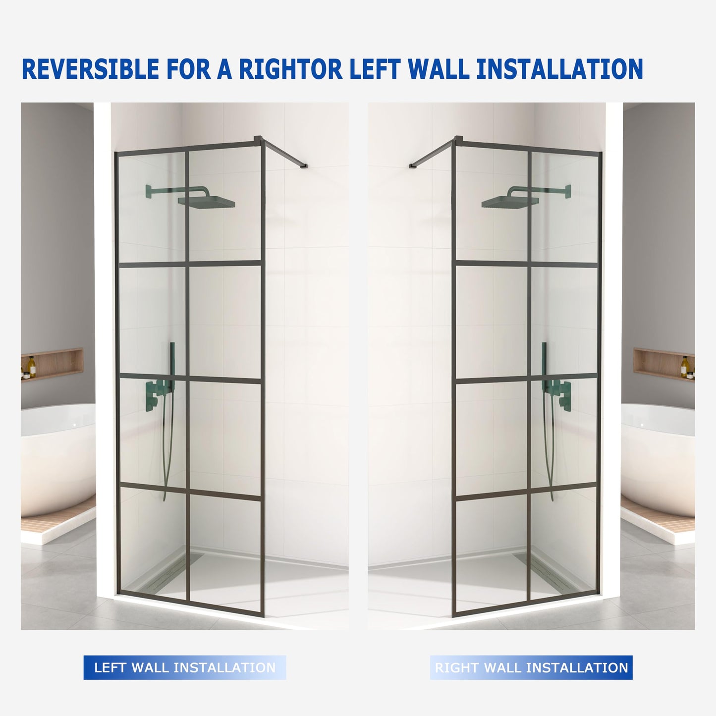 Mainzel 24" W x 76" H Fixed Shower Glass Panel, Frameless 3/8" ANSI Tempered Glass Panel with Easy Clean Guard Coating, Modern Design Bathroom Shower Screen, Matte Black