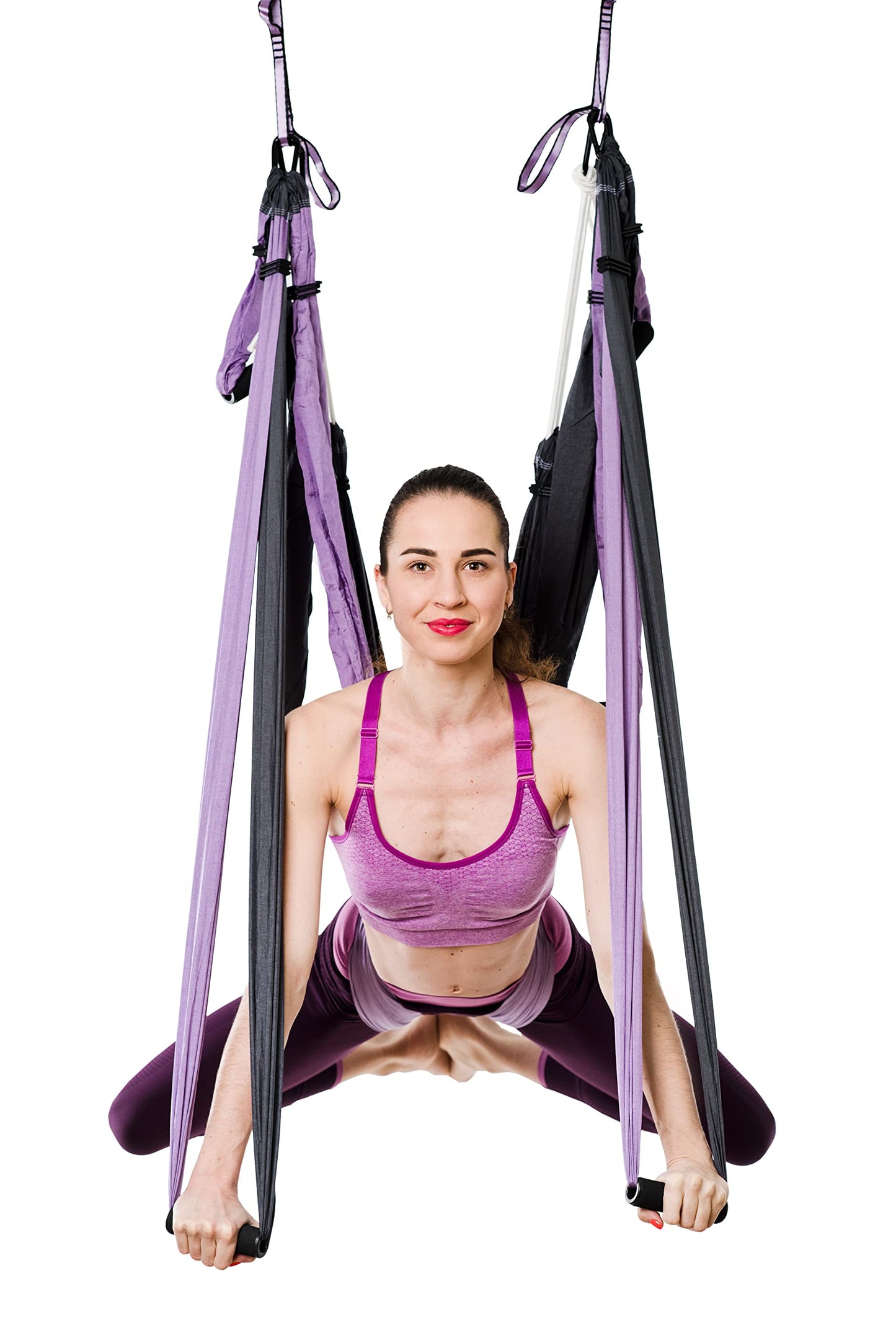 Yoga4You Aerial Yoga Swing Set - Yoga Hammock Hanging Swing - Aerial Sling Inversion Fly Kit - Acro Yoga Inversion Tool - Antigravity Toga Sling - Suspension Trapeze (Grey-Lilac)