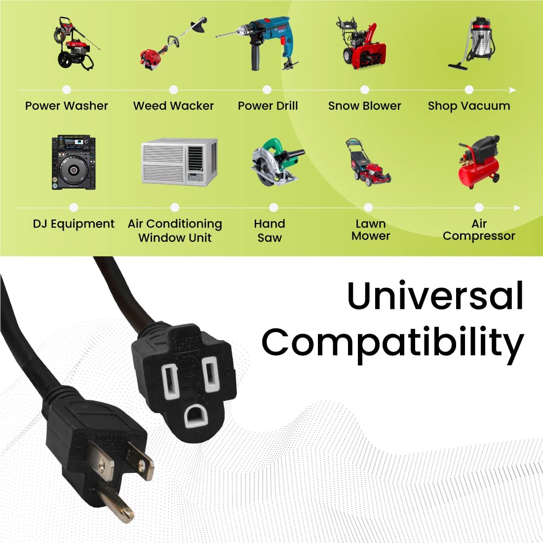 Go Green Power Inc. 50ft Outdoor Extension Cord, Black, Pack of 8-14/3 SJTW, Contractor Grade, Durable, and Moisture Resistant