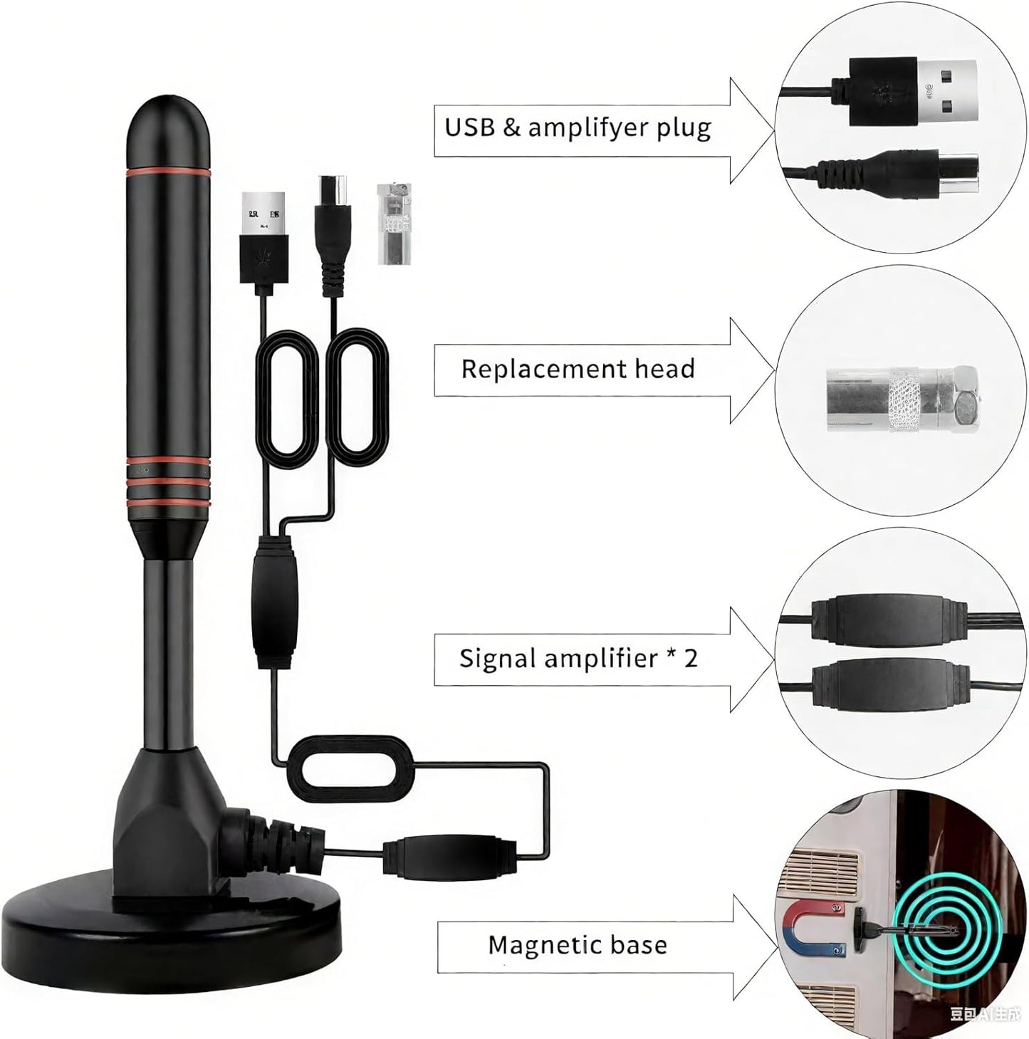 BAOZMINAN 4K 1080p,Easy Installation,16.5ft Cable,2 TV Antenna Smart TV Indoor,Long Range Reception for Local Channels