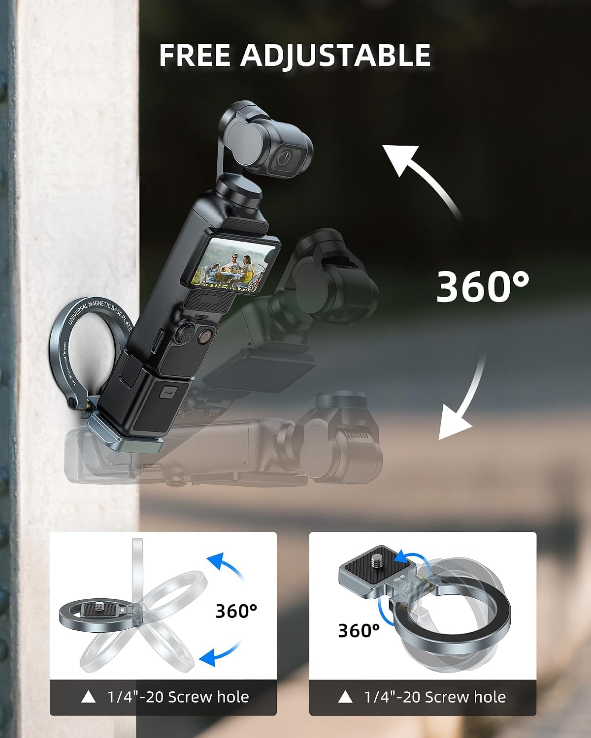 CAMOLO GEEK 3, MG-OP3 Pocket3 1/4-20, Magnetic Mount Stand Compatible with DJI Osmo Pocket Adapter Magnet Expansion