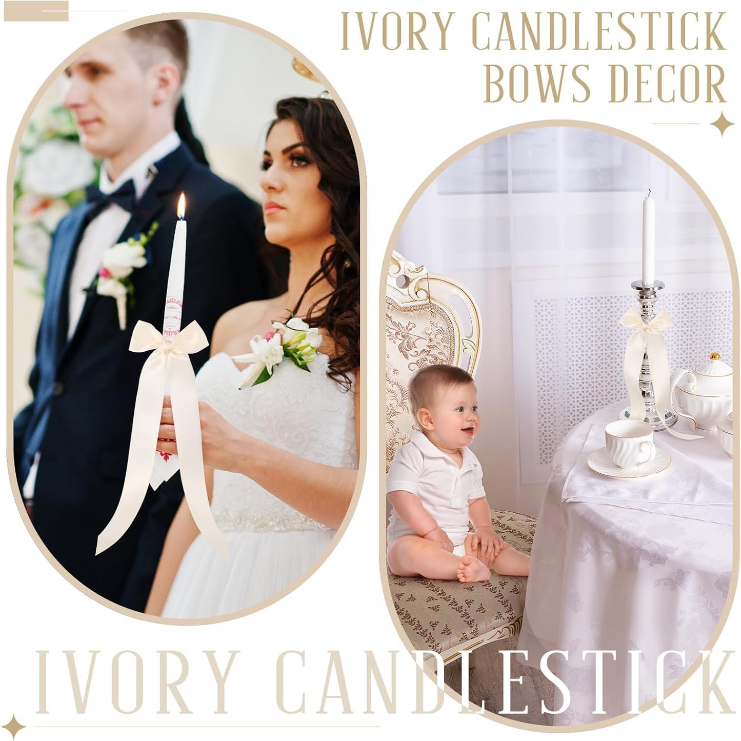 Teenyyou 12 Pcs Ivory Candlestick Bows - 13 Inch Large Coquette Table Decor for Weddings & Parties