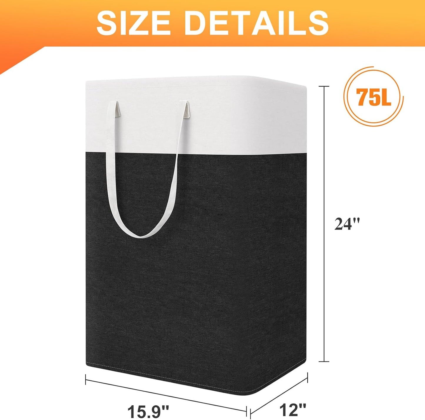 TasticTotes Laundry Basket 3-Pack - Collapsible Waterproof Hamper with Handles | 75L Black