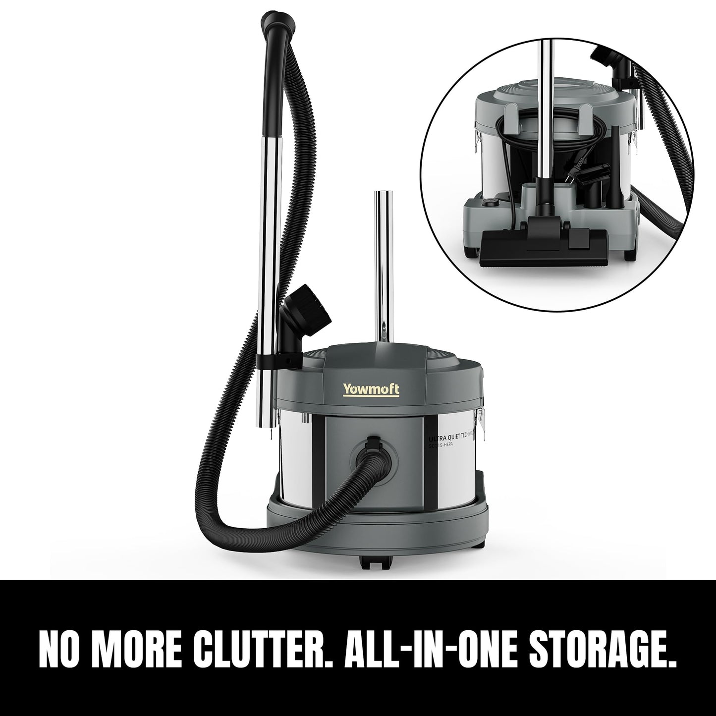 YOWMOFT SCQ15-HEPA, 4 Gallon Canister Vacuum, Ultra-Quiet Canister Vacuum Cleaner, 35Ft. Cord, Commercial Ultra Quiet Vacuum Cleaner for Hotel & Office, HEPA Canister Vacuum for Professional Clean