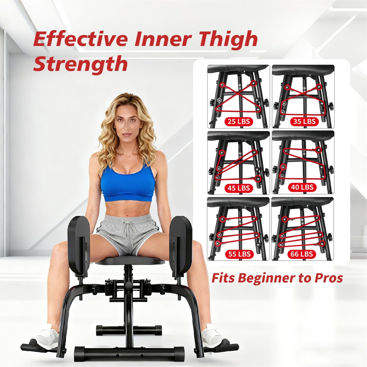 Hip Adduction Abduction Machine by SEWD – Home Gym Inner/Outer Thigh Trainer for Strength Training, Two in One Compact Glute & Thigh Workout Equipment. (Resistance Cord)