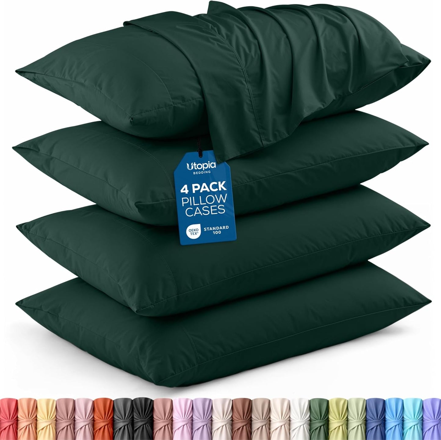 Utopia Bedding Queen Pillow Cases - Soft Brushed Microfiber - 4 Pack | Fade & Shrinkage Resistant - 20 X 30 Inches (Emerald)