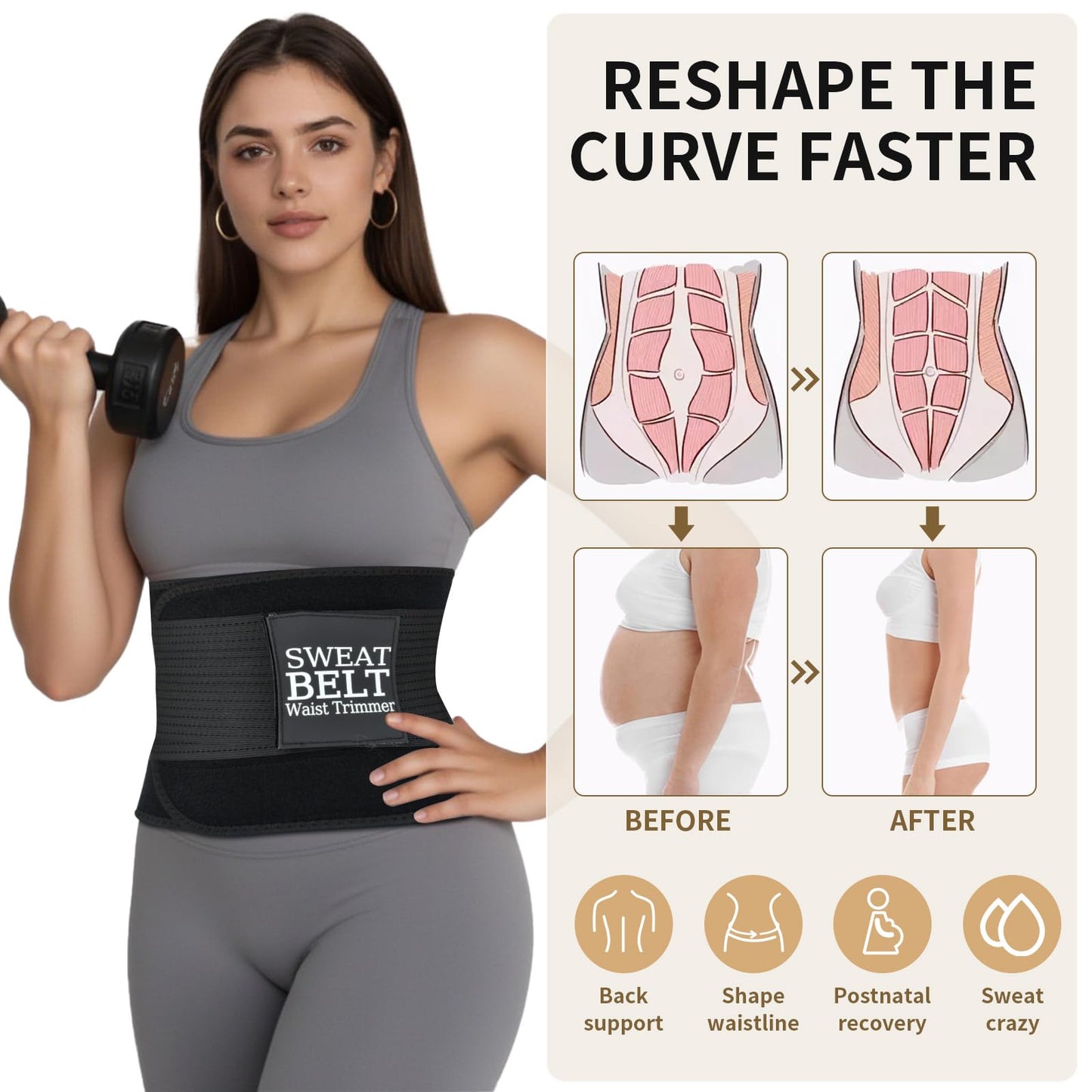 LKV Waist Trainer for Women Working Out - Thick Sweat Band & Slimming Sweat Belt - Body Shaper Waist Trimmer for Lower Belly Fat - Black