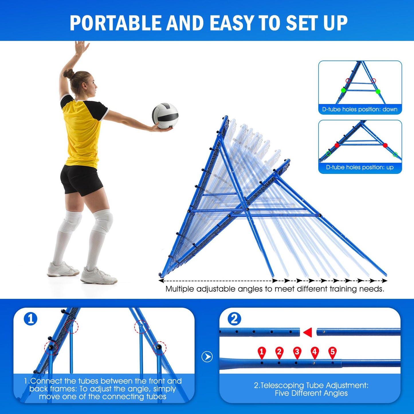 Volleyball Rebounder Net, Soccer Baseball Rebound Pitchback Net, 4x4ft Adjustable Target Practice Nets, Easy Setup Softball Bounce Back Trainer Equipment, Improve Sport Training Skills for Backyard