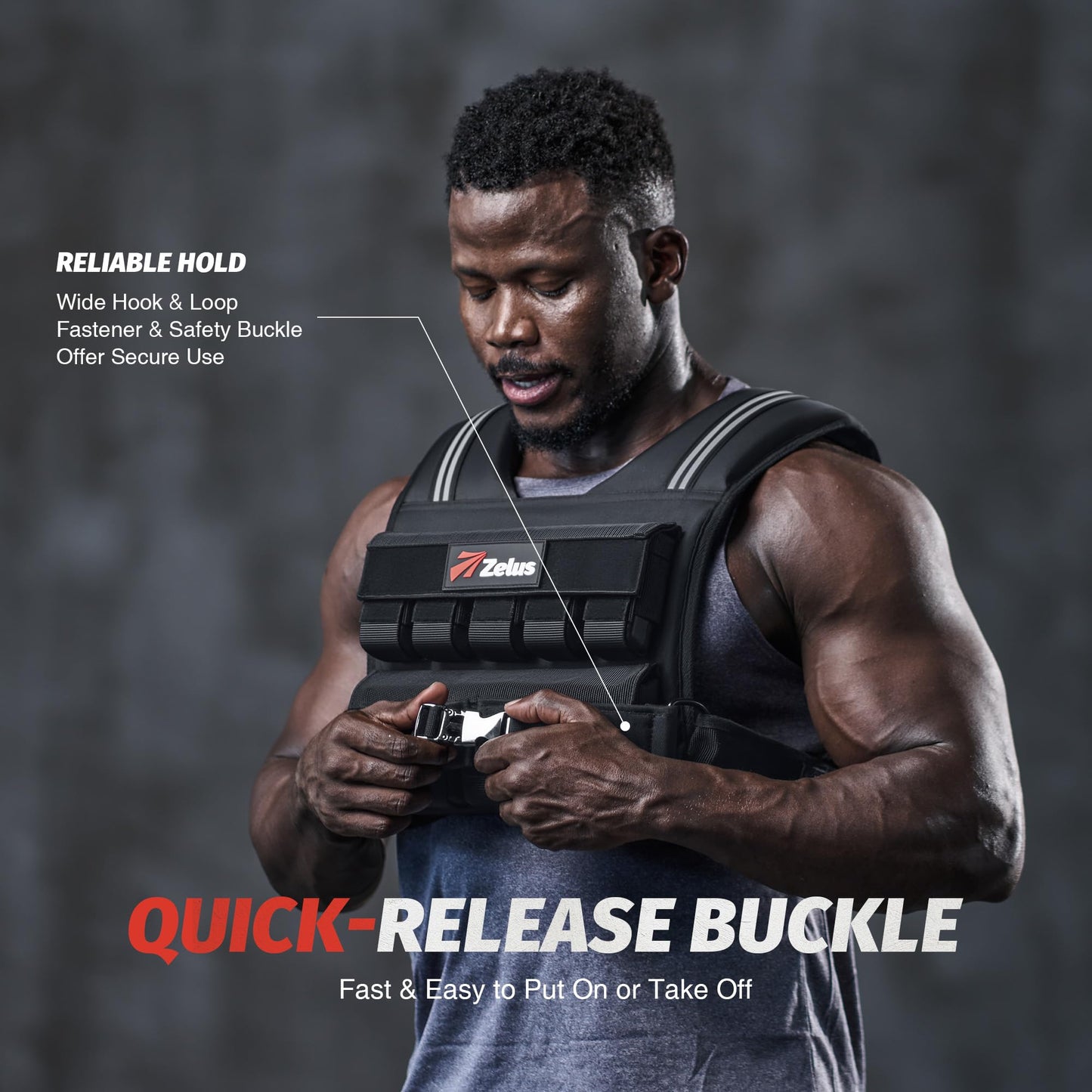 ZELUS Weighted Vest Men, 23lbs/36lbs/45lbs Adjustable Weight Vest with 10/16/20 removable Iron Weights and Reflective Strips, No-Bounce Design for Strength Training, Running, HIIT & Calisthenics