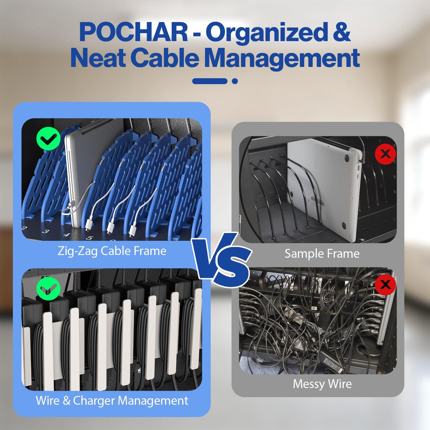 30 Unit Device Charging Station for Chromebook, iPad, 14'' Laptop - Charging Cart with Charger Cable Management, Circuit Breaker, Grounding Protection, Assembly Required