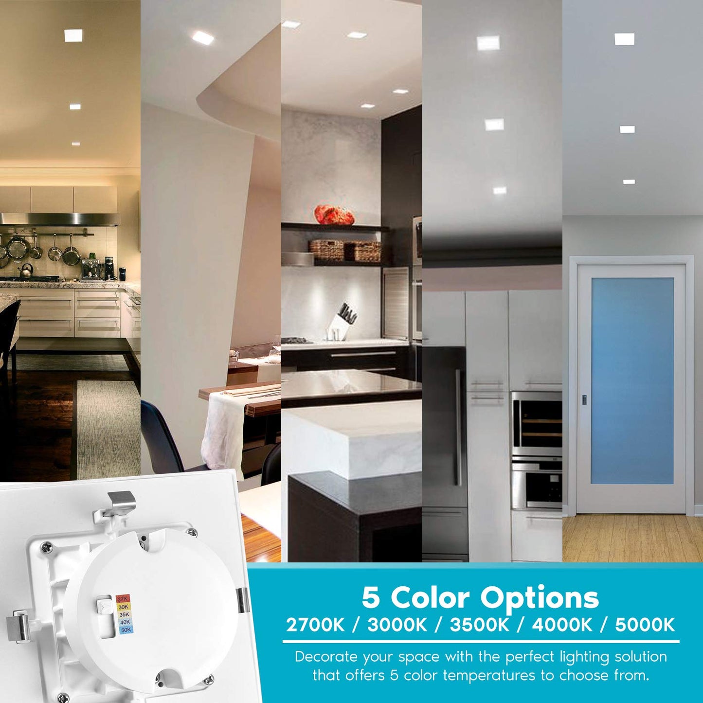 LUXRITE 12 Pack 4 Inch Square Recessed LED Can Lights, CCT Color Temperature Selectable 2700K | 3000K | 3500K | 4000K | 5000K, Dimmable Recessed Lights, 750 Lumens, CRI 90, Energy Star, Wet Rated