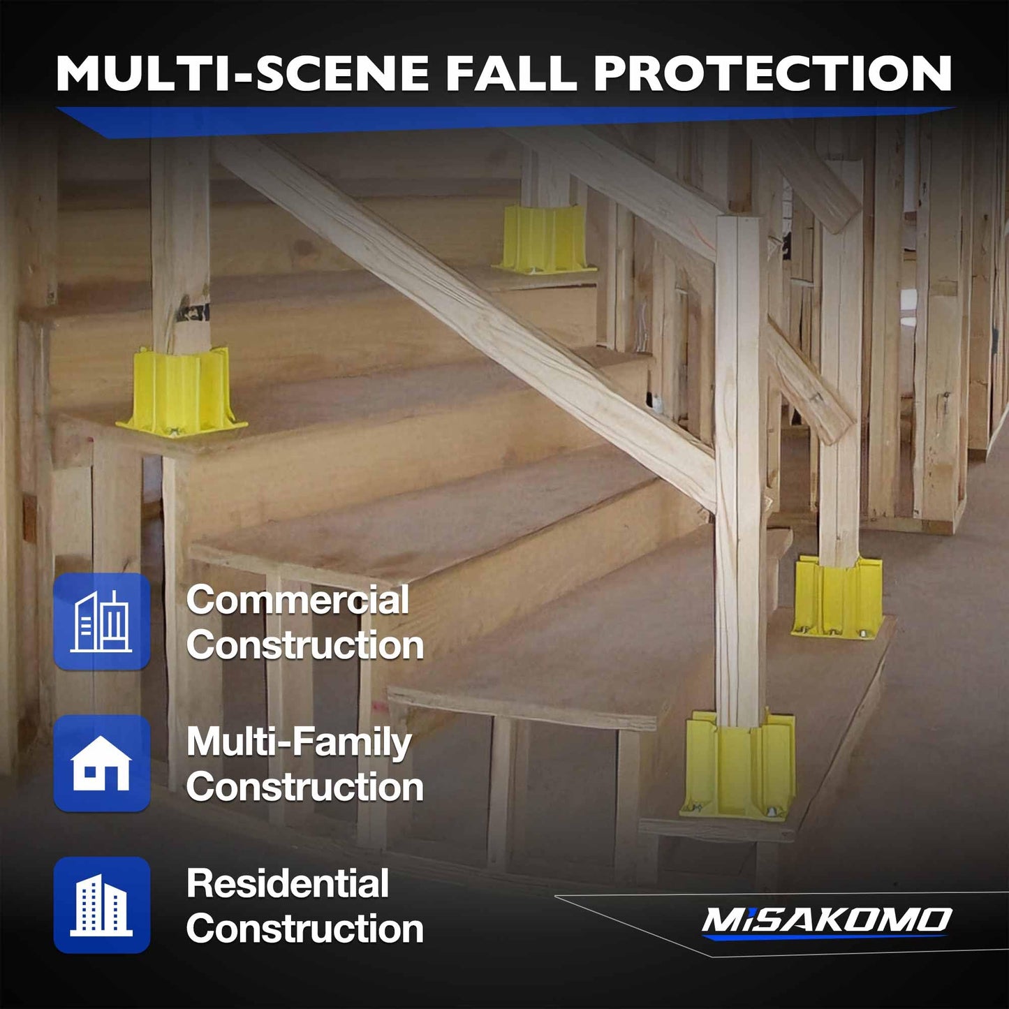 12PCS Yellow Safety Base Boot - Guardrail Base with Toeboard Slots - Reusable Fall Protection Accessories for Residential & Commercial Construction
