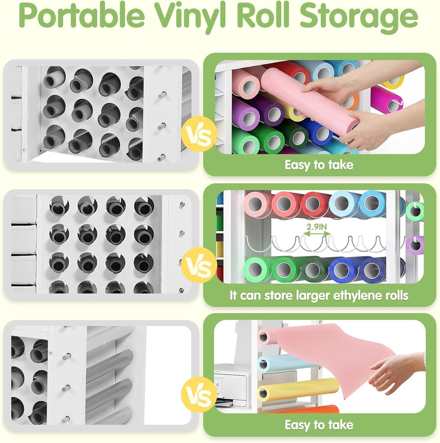 Skiennix Craft Storage Cart - Mobile Organizer with Vinyl Roll Holder & Drawers | Ideal for Studios & Offices