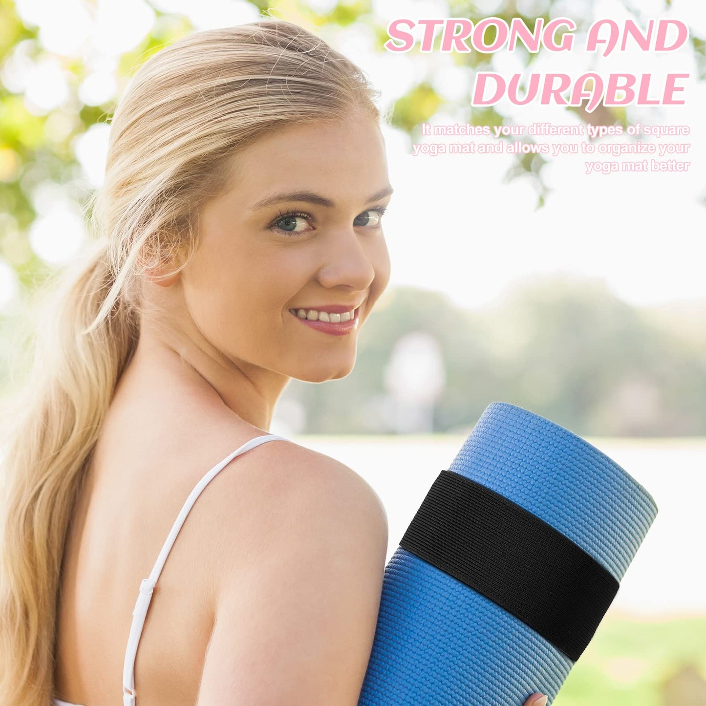 Honoson 4 Pcs Nylon Yoga Mat Strap Stretchable Holder Straps Heavy Duty Bungee Straps Band Adjustable Carrying Strap for Exercise Workout Pilates Yoga Mat Storage Gym, Black