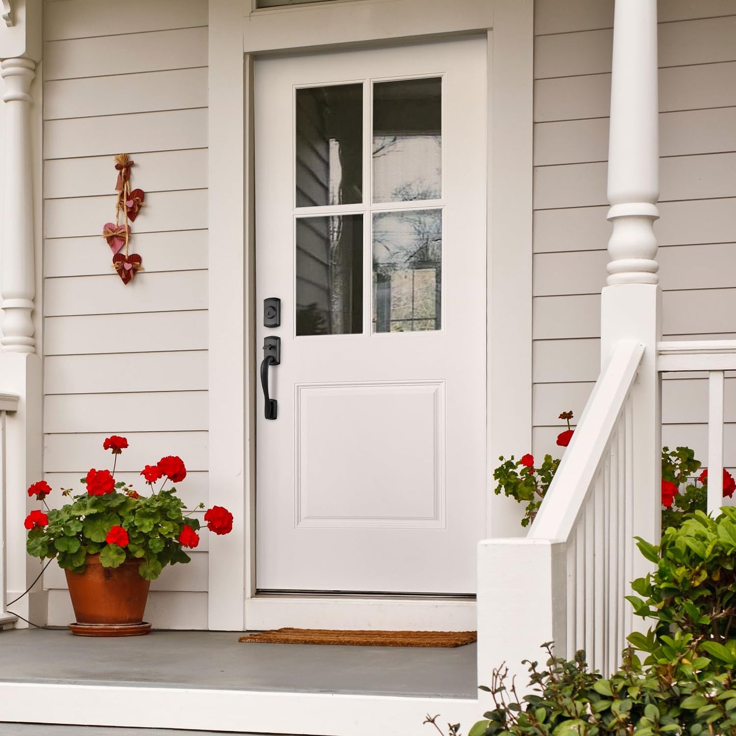 36 x 80 Inch Prehung Fiberglass Front Door, 4-Lite Clear Glass, White Primed Exterior Entry Door, All-Weather Resistant, Right Hand Inswing