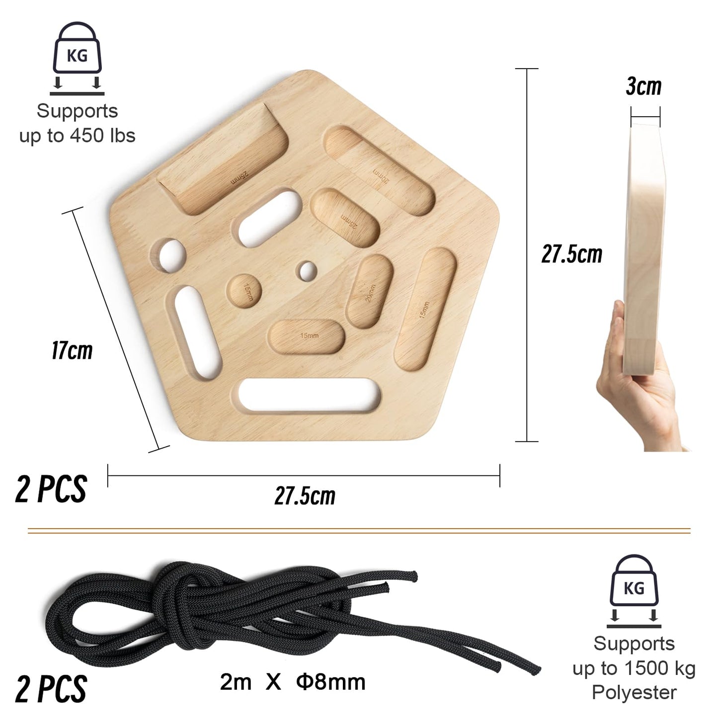 WOOD CITY Hangboard Rock Climbing for Training Climbing, Hang Board with 11 Pockets, Portable Climbing Boards for Finger Strenght Indoor and Outdoor