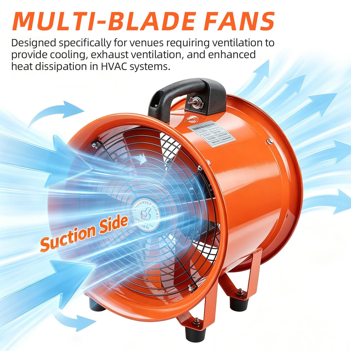 SZMiNiLED Portable Exhaust Blower Fan:12 inch Professional Industrial Exhaust Fan 3198CFM 585W Quiet Air Mover Portable Duct Ventilator for Utility Garage Commercial Basement Workshop Extractor Human