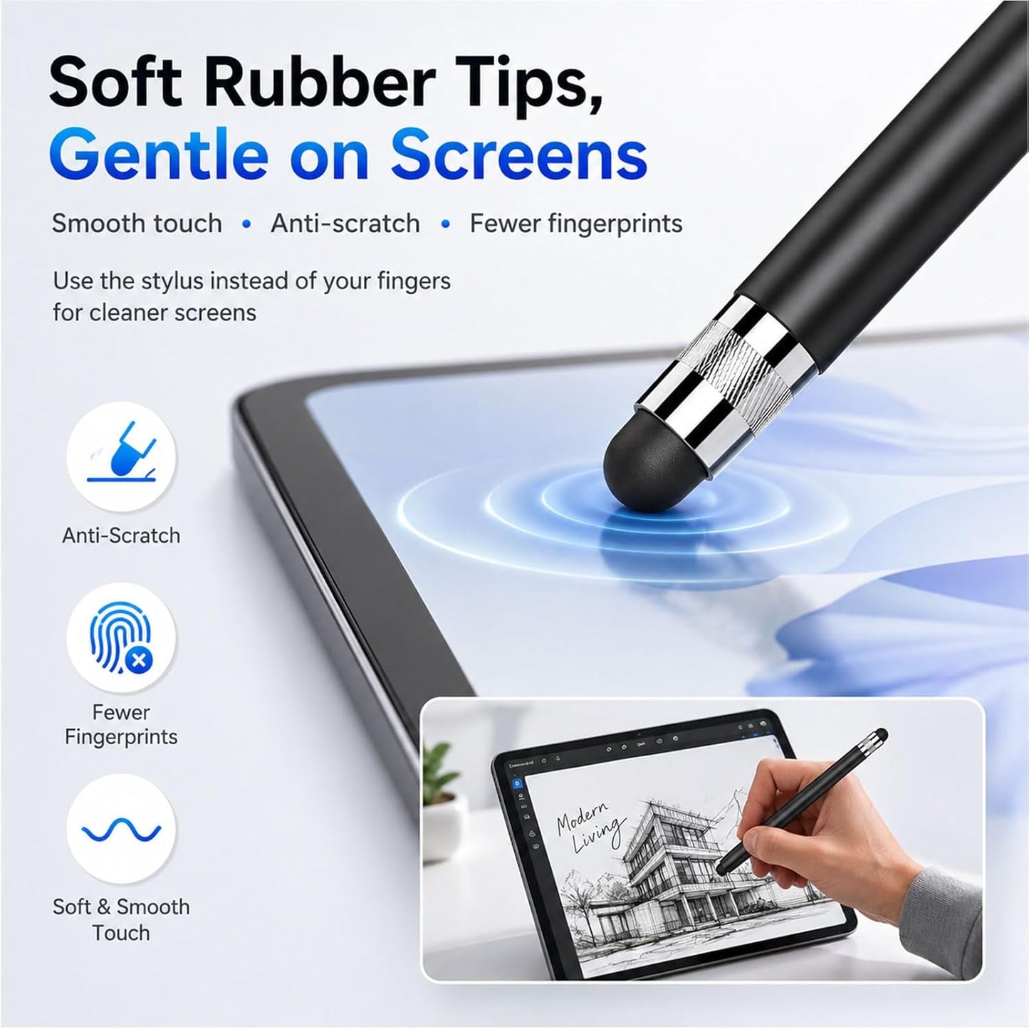 HATOKU 4 Packs Stylus Pen for iPad & Touchscreen Devices, Dual Tip Rubber Styluses, No Bluetooth/No Charging, High