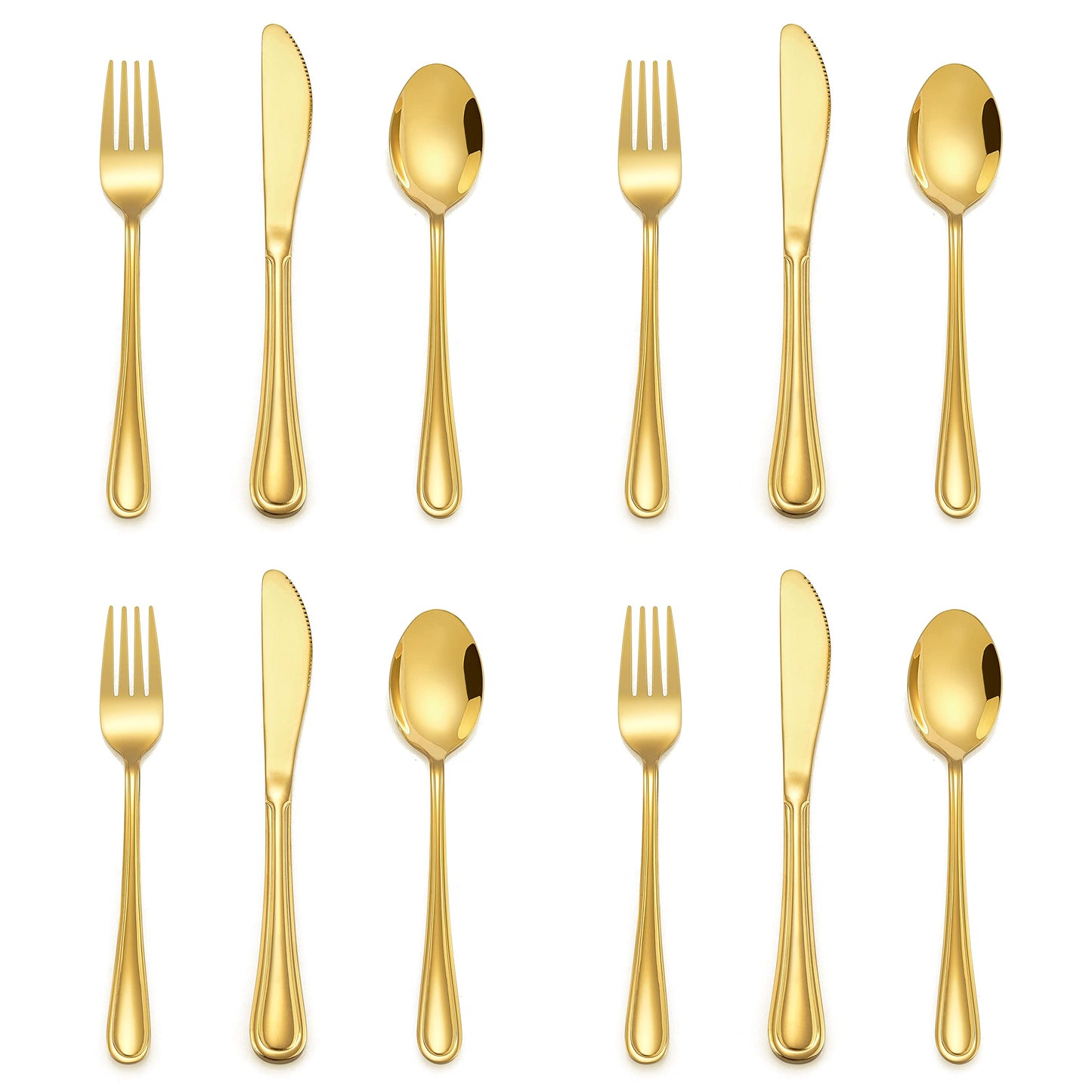 12-Piece Gold Kids Silverware, E-far Stainless Steel Toddler Kids Utensils Safe for Preschooler/Children, Includes 4 Forks 4 Spoons 4 Knife, Slimline Look & Small Size, Healthy & Rust Free