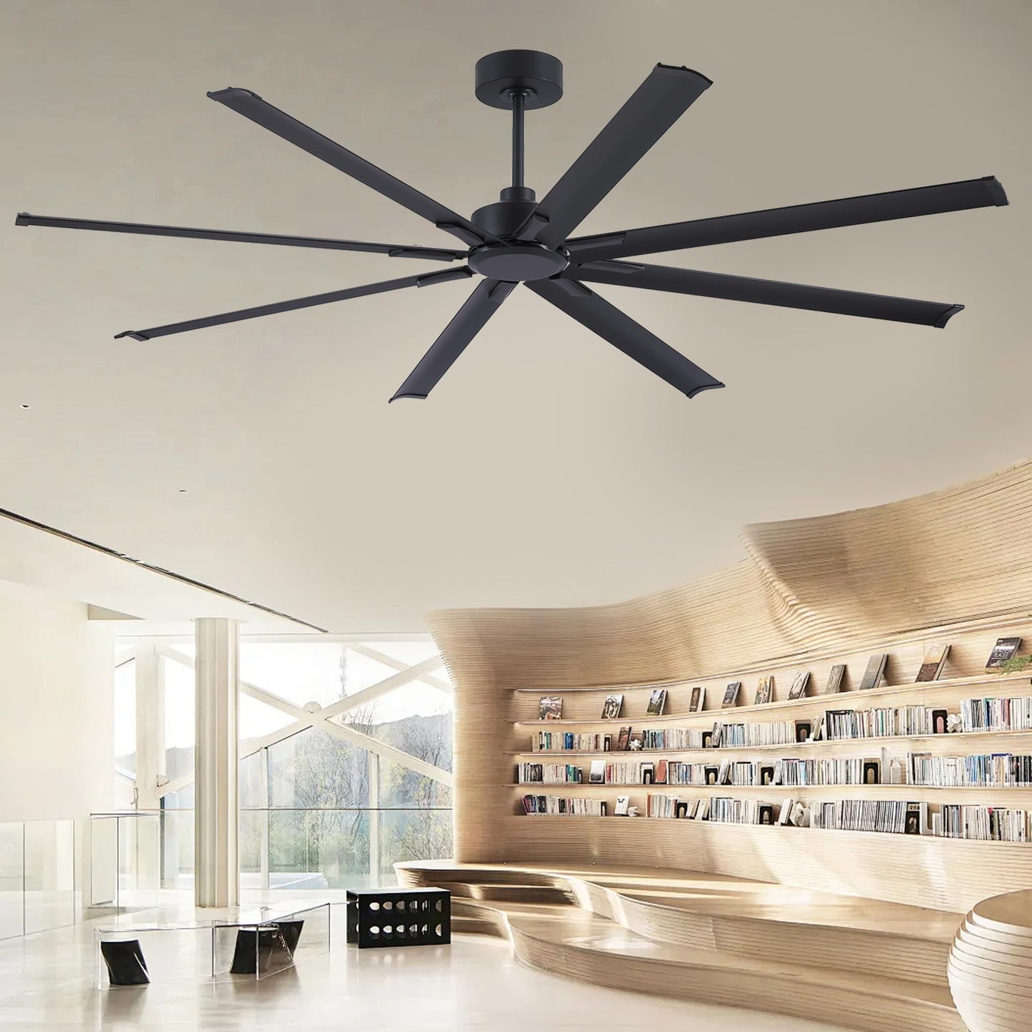 FUMLTP 84 inch Large Ceiling Fans No Lights with Remote Control,Black Modern Industrial Ceiling Fan for Garage Living Room Patio Farmhouse, 6 Speed Reversible Quiet DC Motor, Timer, 8 Blades.