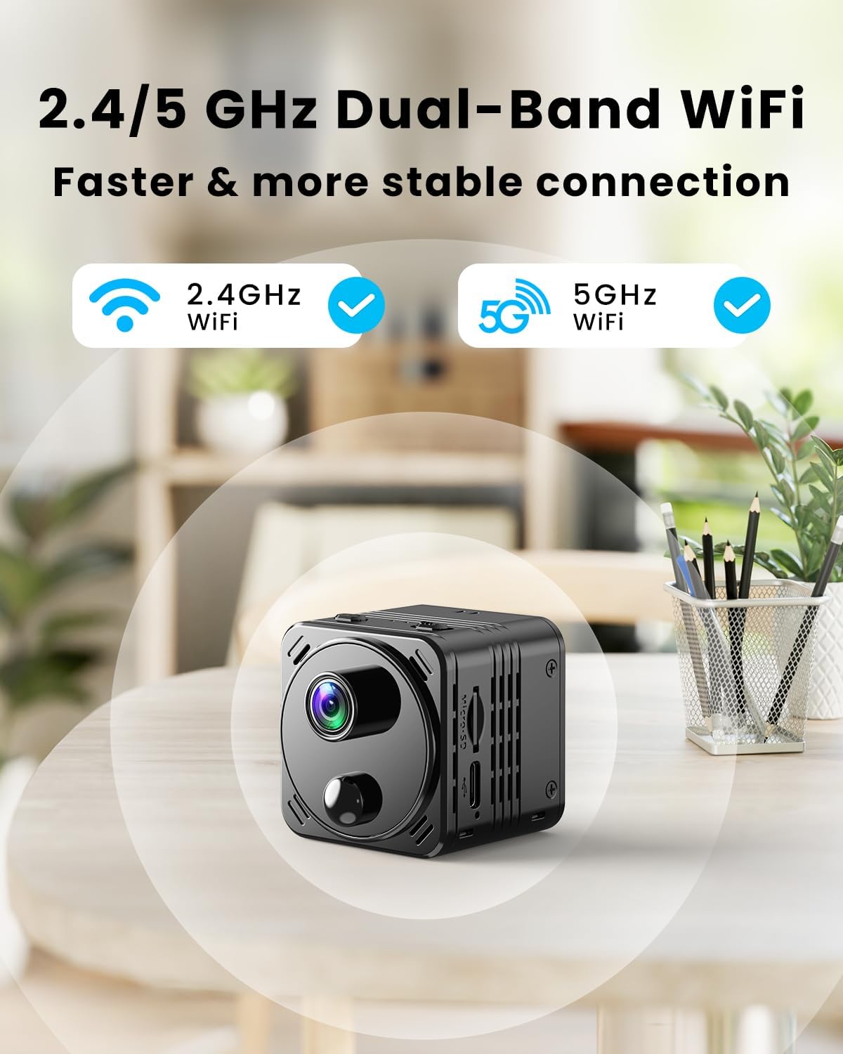 VIDCASTIVE 4K 2.4/5GHz 150 Mini Hidden Camera Dual-Band WiFi Indoor Security Camera with AI Human Detection, Night