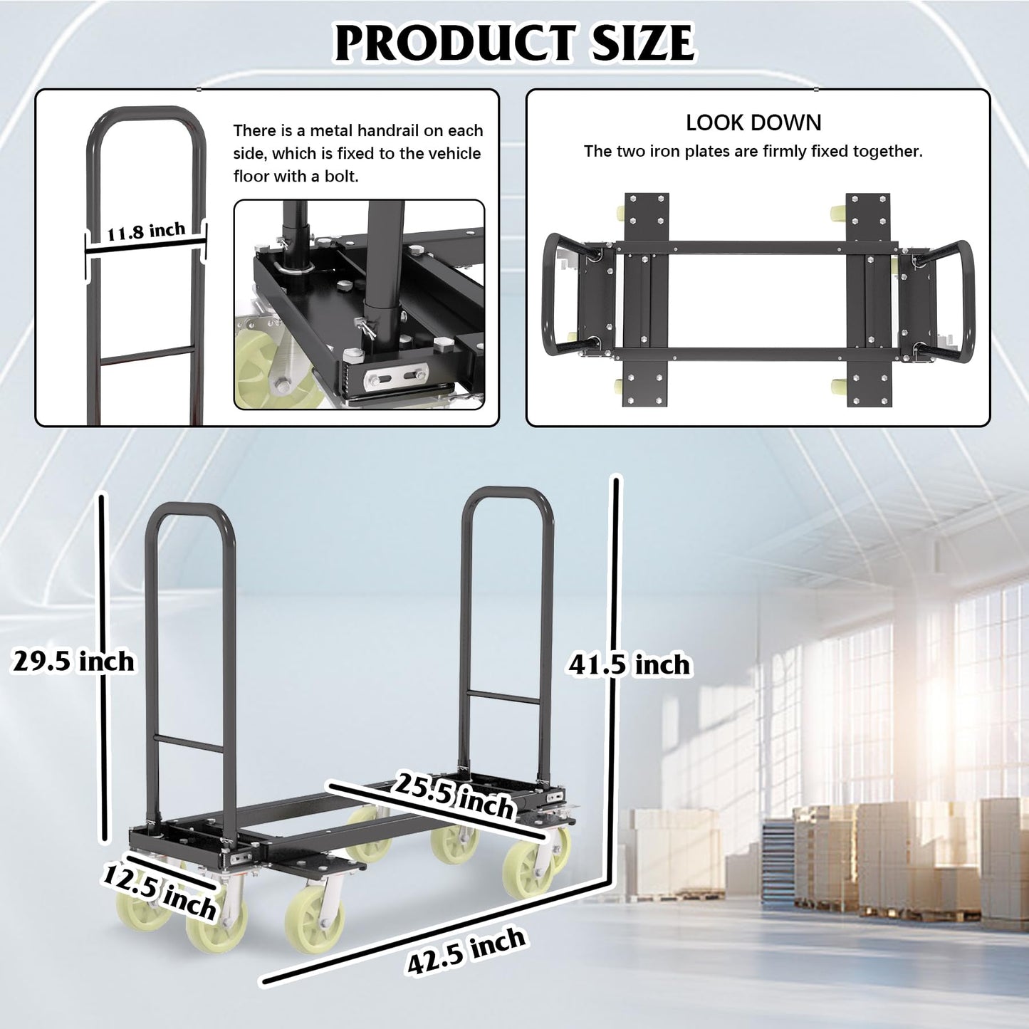 Heavy Duty Furniture Moving Dolly Cart, 1322 LBS High Capacity 8-Wheel Extendable Hand Truck, 42.5-94.5 Inch Adjustable Industrial Platform Cart with 6M Strap for Warehouse Large Appliance Bulk Goods