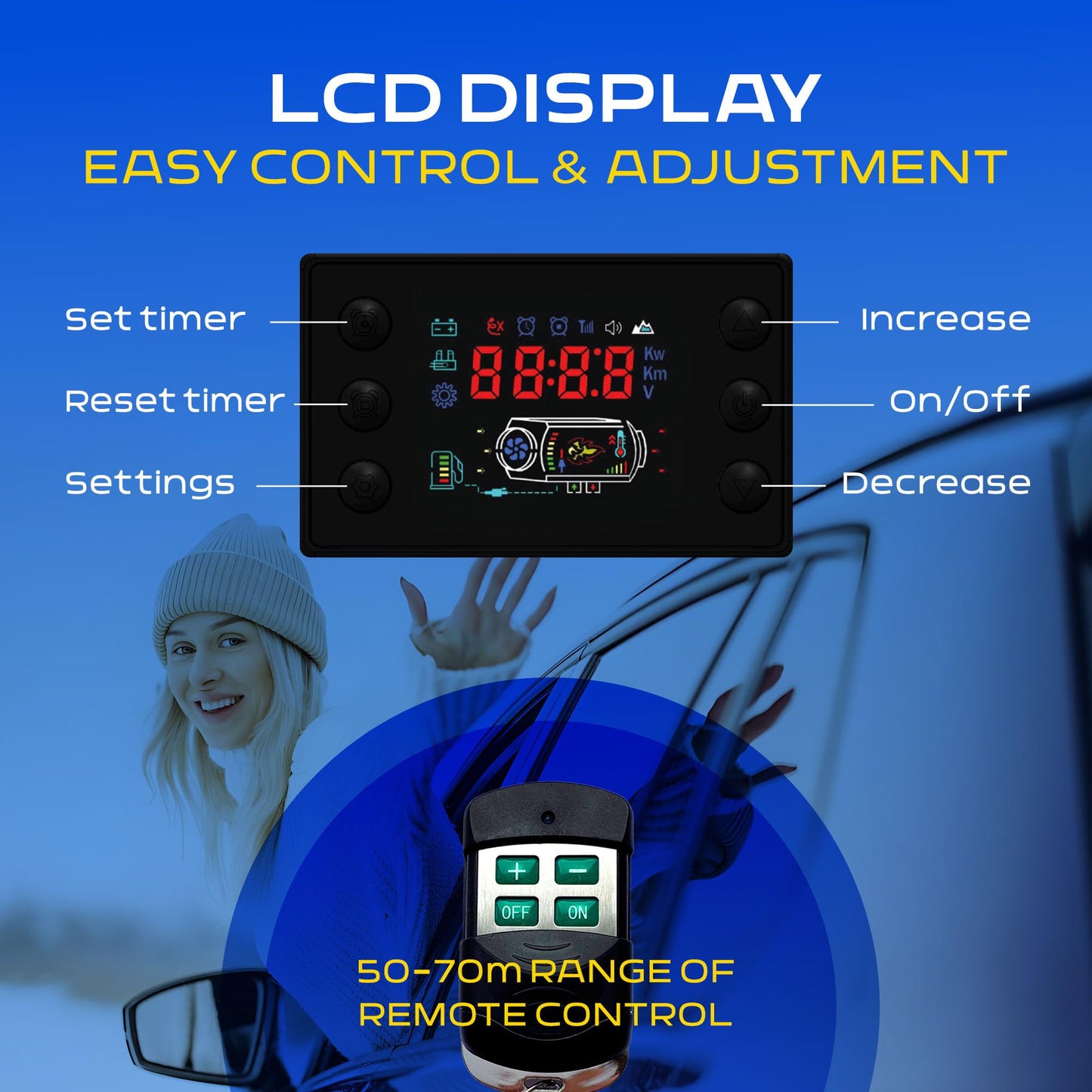 8000W All-in-One Diesel Air Heater 110V/12V/24V Portable Quiet Parking Heater with 5L Tank | Compact Forced-Air Heating for Car RV Truck Camper Tent Garage | LCD Control | Blue