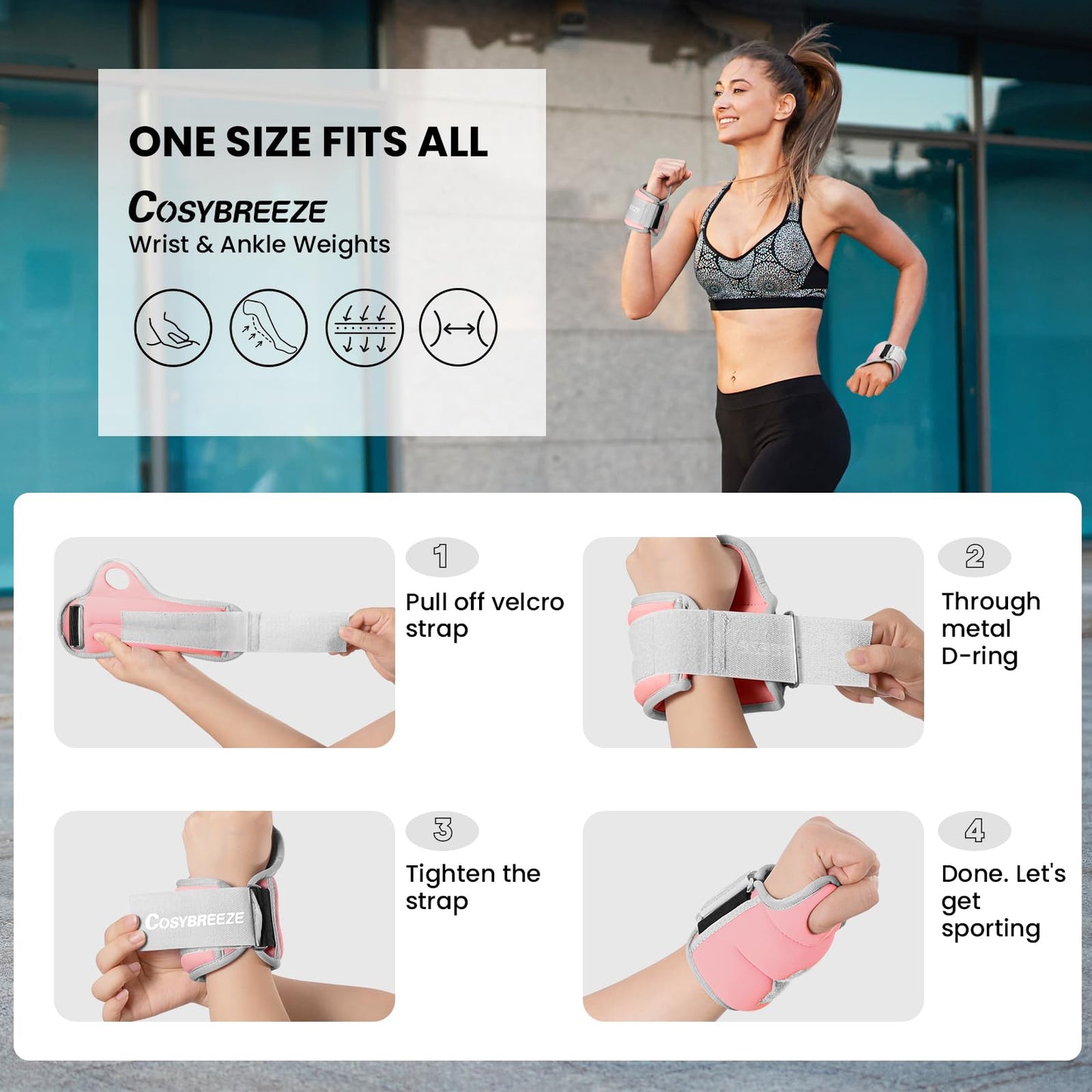 Wrist Weights with Thumb Loops Lock for Women Men Kids 5 LBS Set [2.5 lb each weight] Hand Weights Ankle Weights Weighted Gloves for Running Walking Physical Therapy Yoga Home Gym Workout Pink
